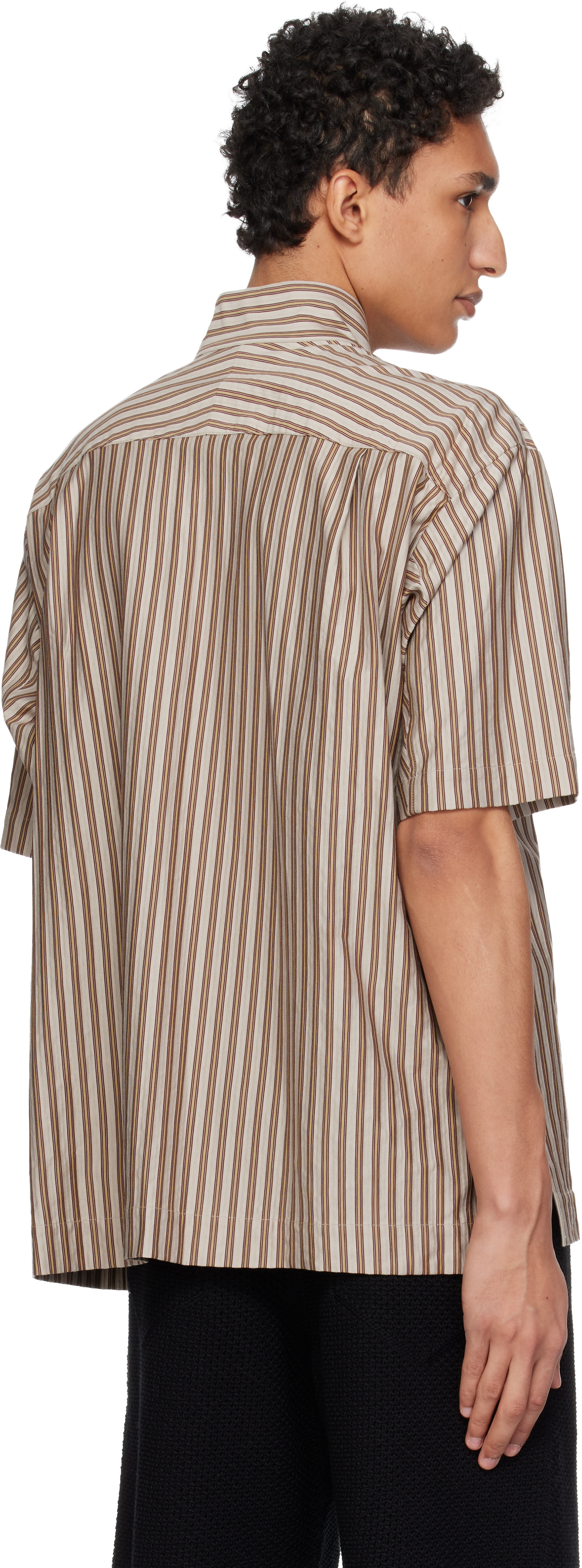 HOMME PLISSÉ ISSEY MIYAKE: Brown Stripe Jersey Shirt | SSENSE Canada