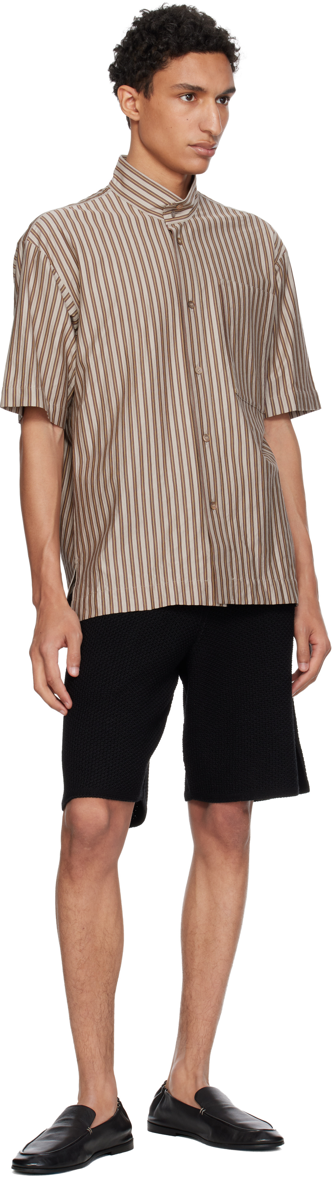 HOMME PLISSÉ ISSEY MIYAKE: Brown Stripe Jersey Shirt | SSENSE Canada
