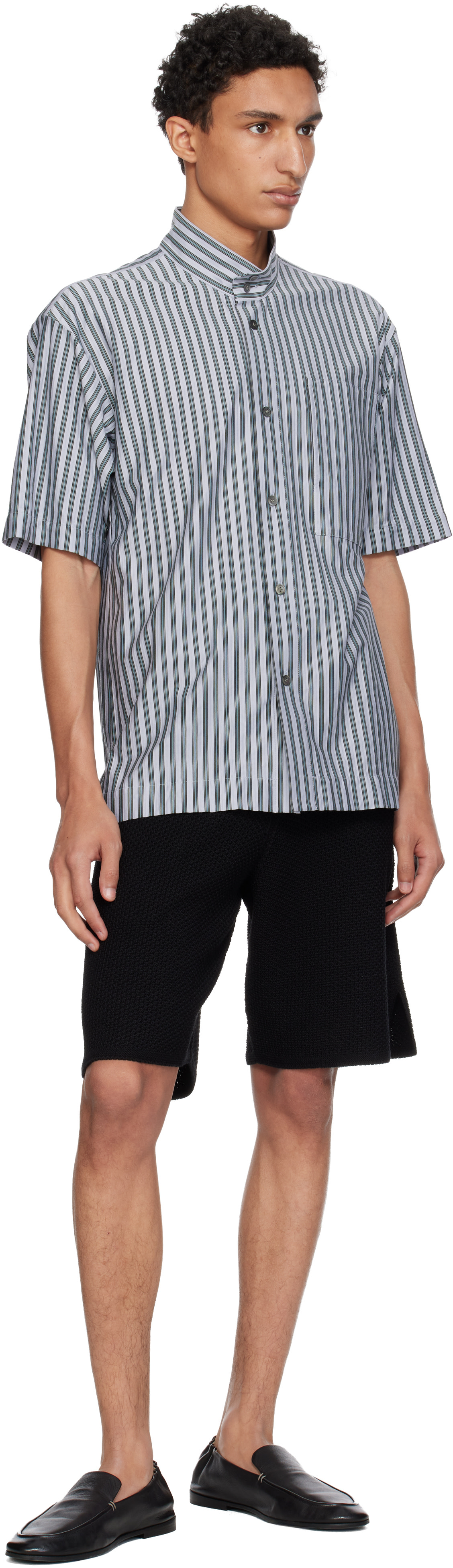HOMME PLISSÉ ISSEY MIYAKE: Blue Stripe Jersey Shirt | SSENSE