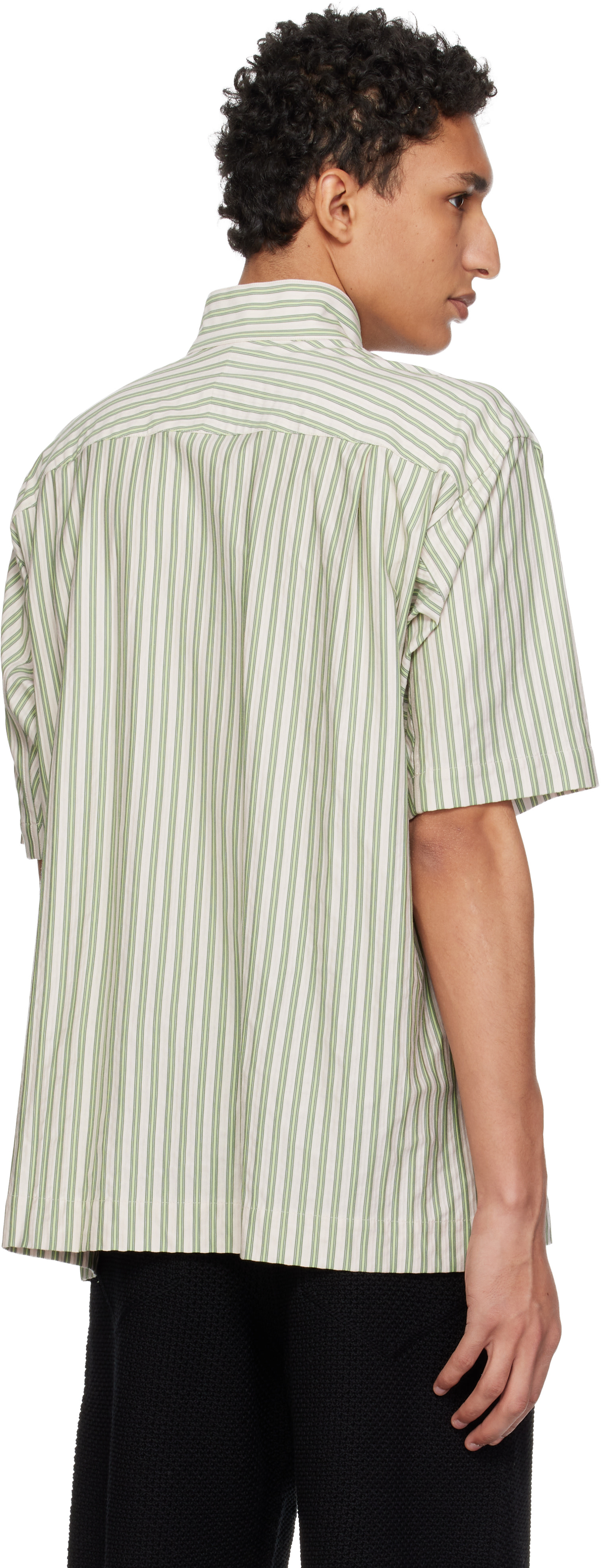 HOMME PLISSÉ ISSEY MIYAKE: Green Stripe Jersey Shirt | SSENSE