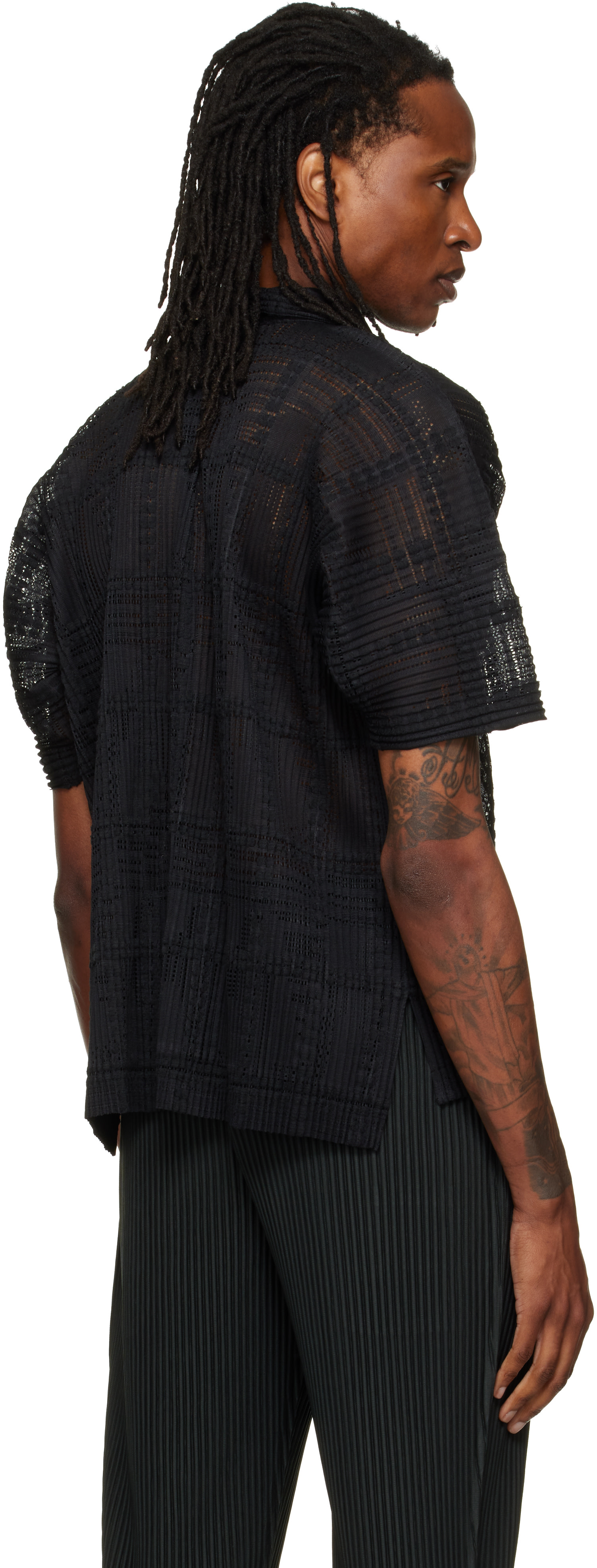HOMME PLISSÉ ISSEY MIYAKE: Black Lace Grid Pleats Shirt | SSENSE