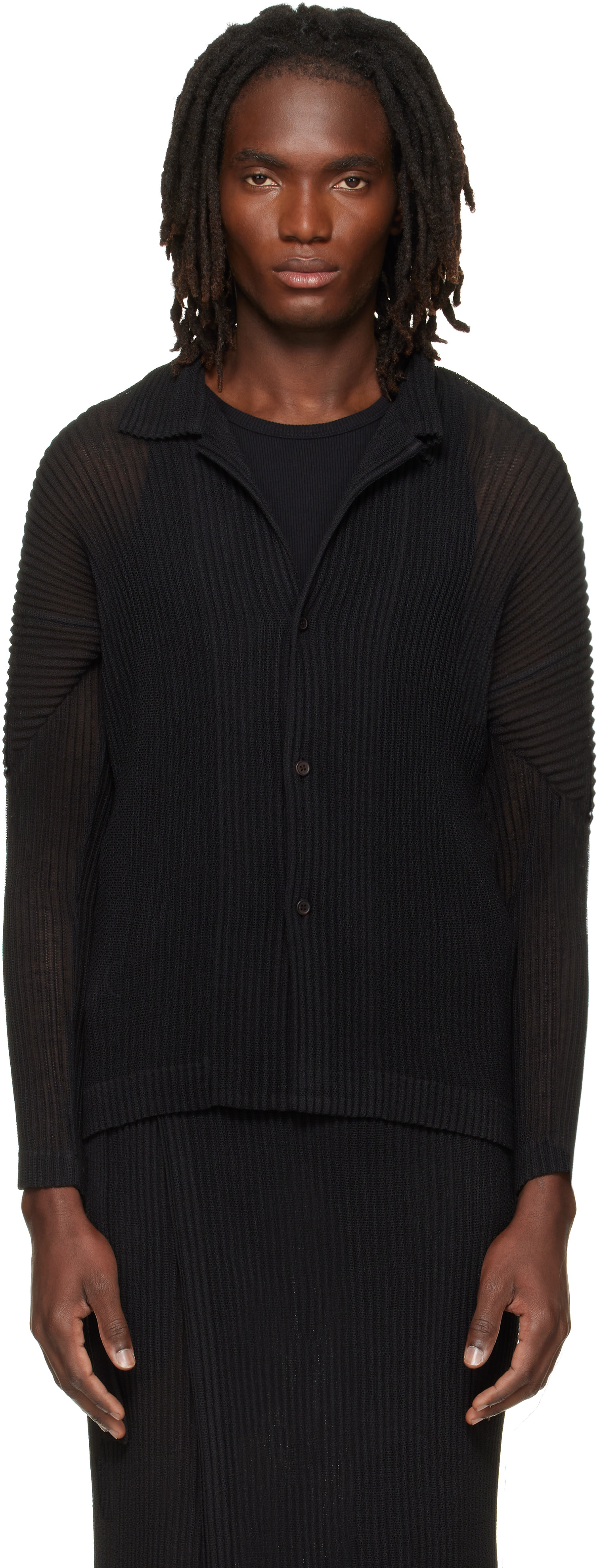 HOMME PLISSÉ ISSEY MIYAKE: Black Rustic Mesh Shirt | SSENSE