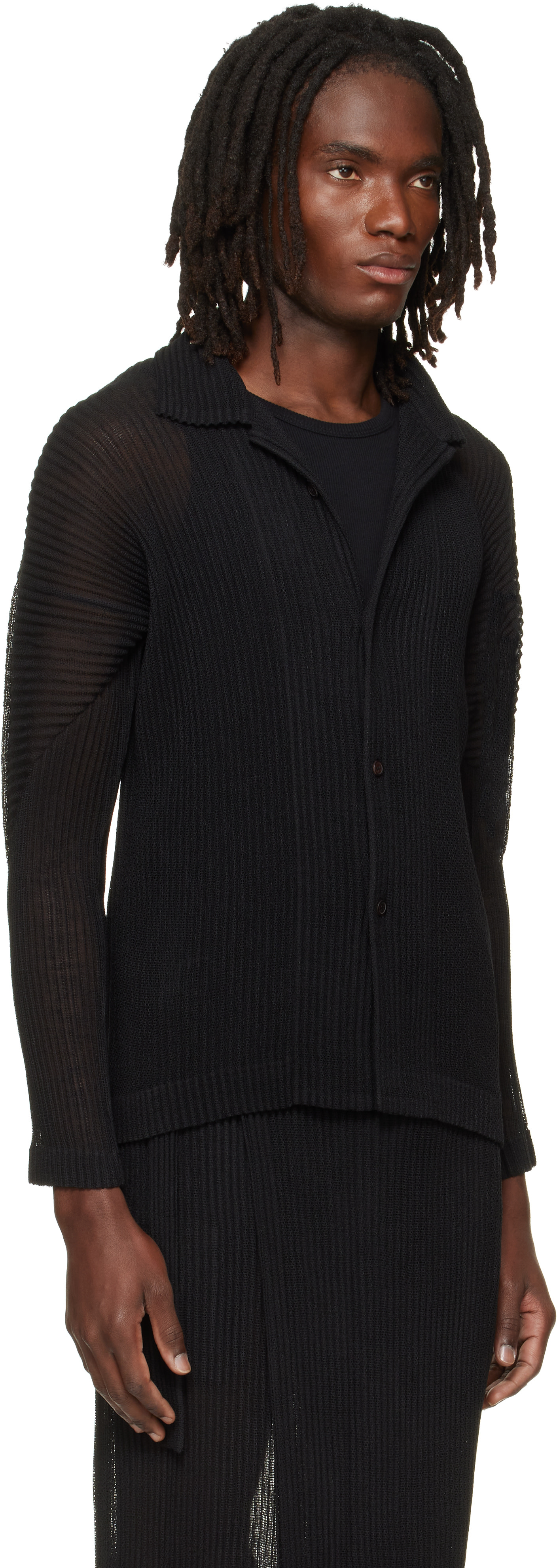 HOMME PLISSÉ ISSEY MIYAKE: Black Rustic Mesh Shirt | SSENSE