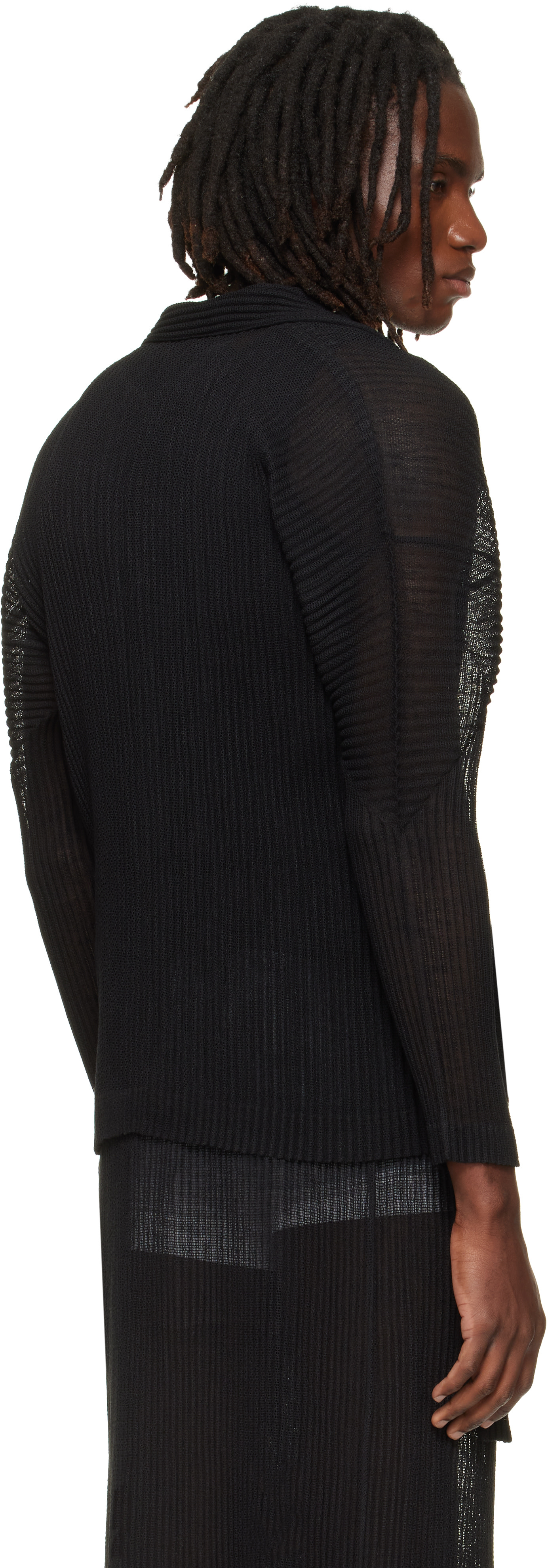 HOMME PLISSÉ RUSTIC MESH BLACK2 HOMME PLISSÉ ISSEY MIYAKE: Black Rustic Mesh Shirt | SSENSE