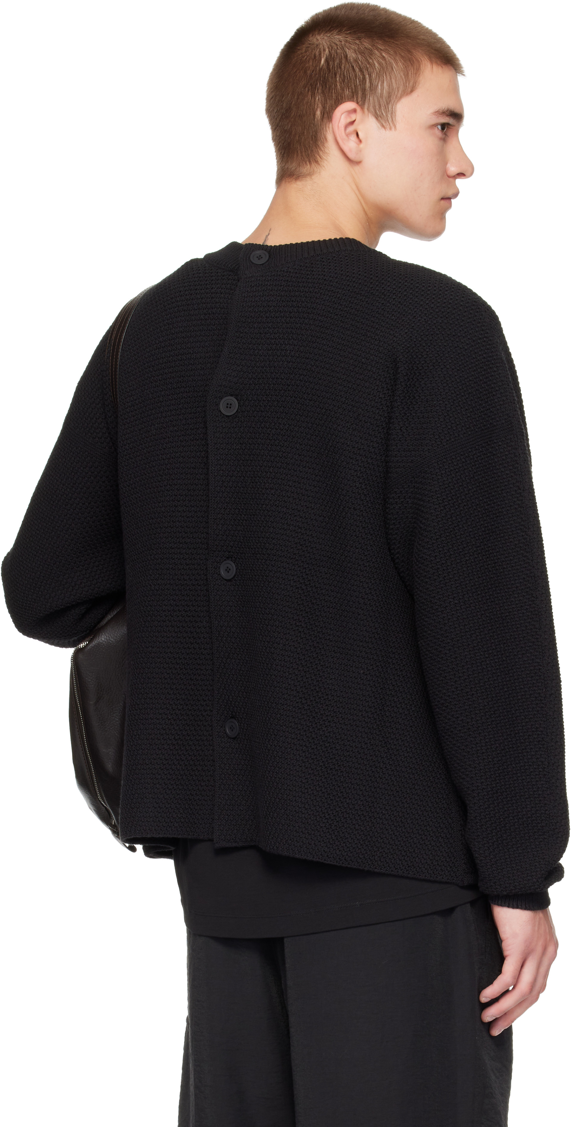 HOMME PLISSÉ ISSEY MIYAKE: Black Rustic Knit Cardigan | SSENSE