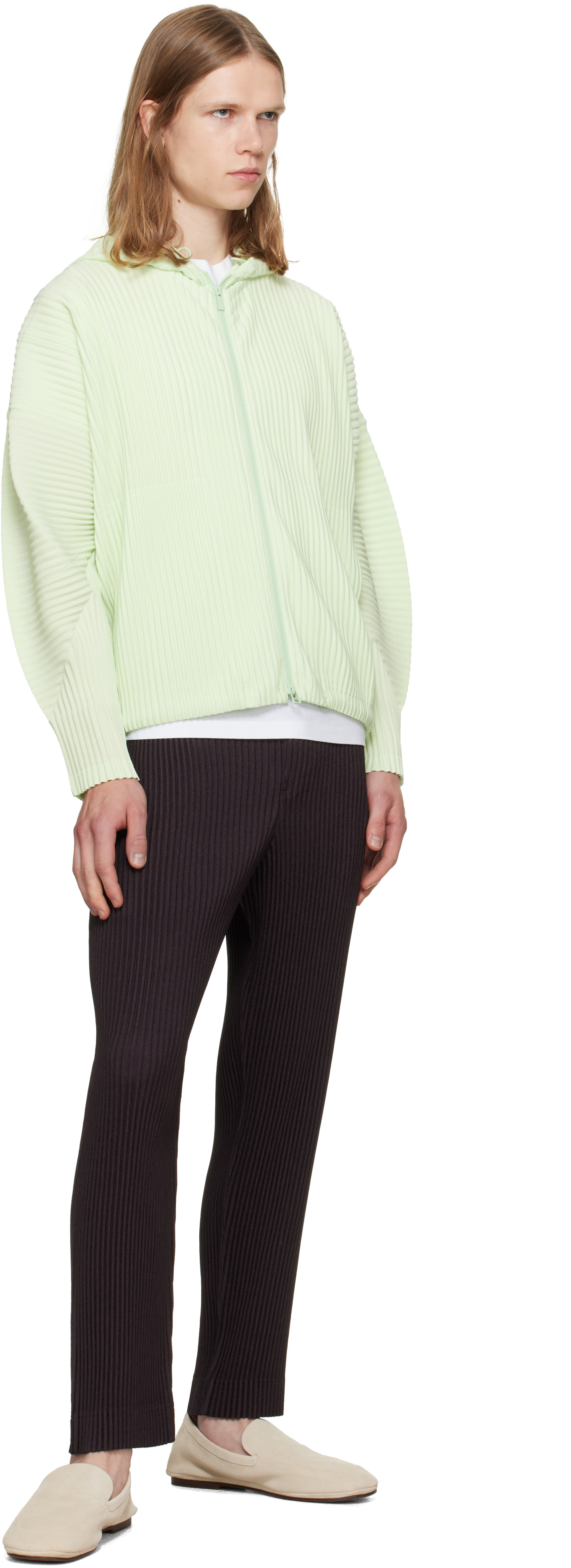 HOMME PLISSÉ ISSEY MIYAKE: Green Monthly Colors July Hoodie | SSENSE