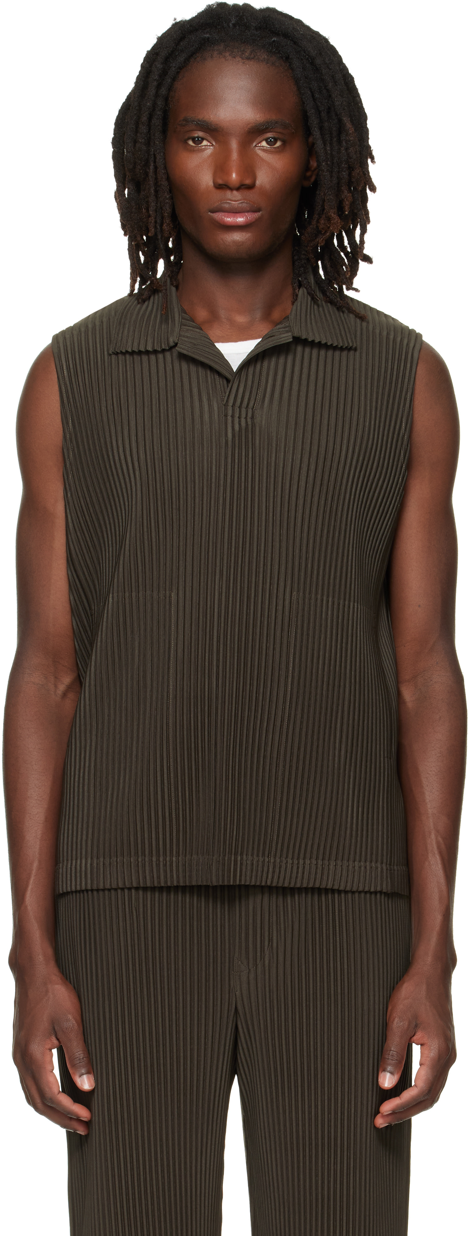HOMME PLISSE ISSEY MIYAKE MC July　ベスト HOMME PLISSÉ ISSEY MIYAKE: Brown Monthly Colors July Polo | SSENSE
