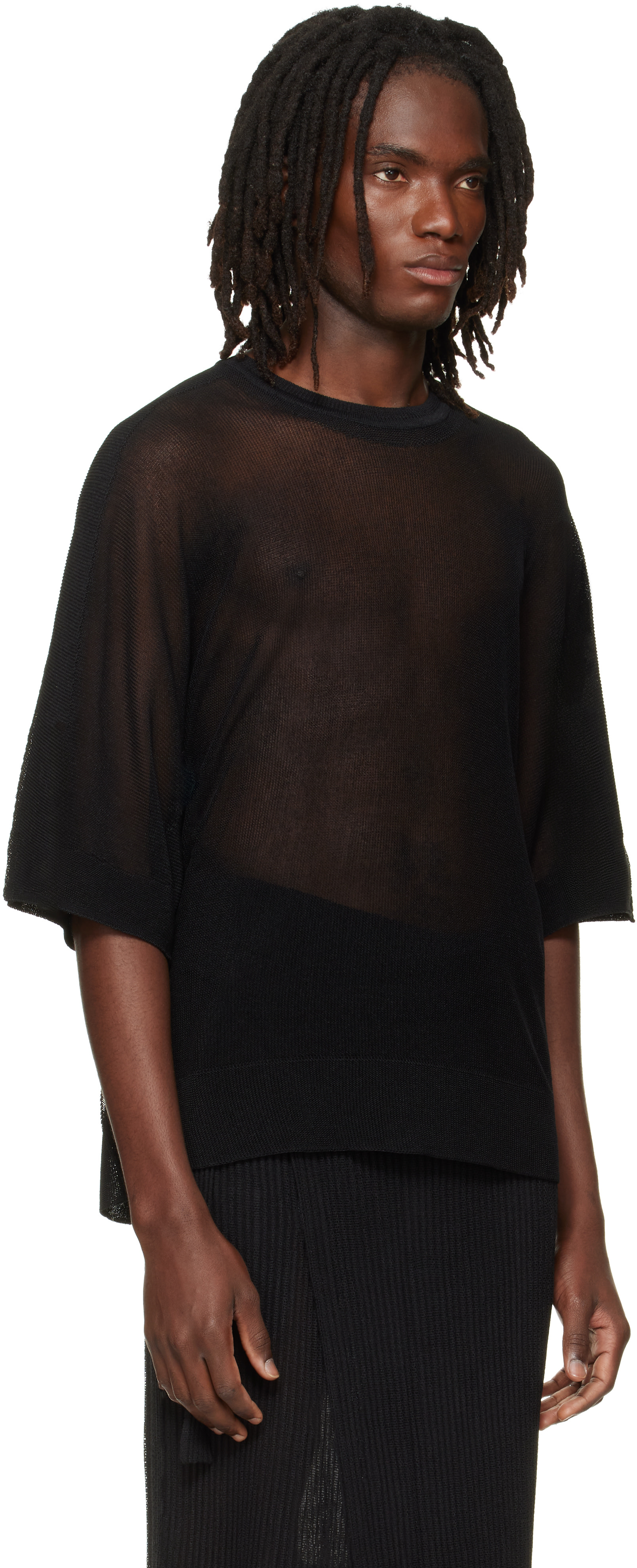 HOMME PLISSÉ ISSEY MIYAKE: Black Washi Framework-T T-shirt | SSENSE