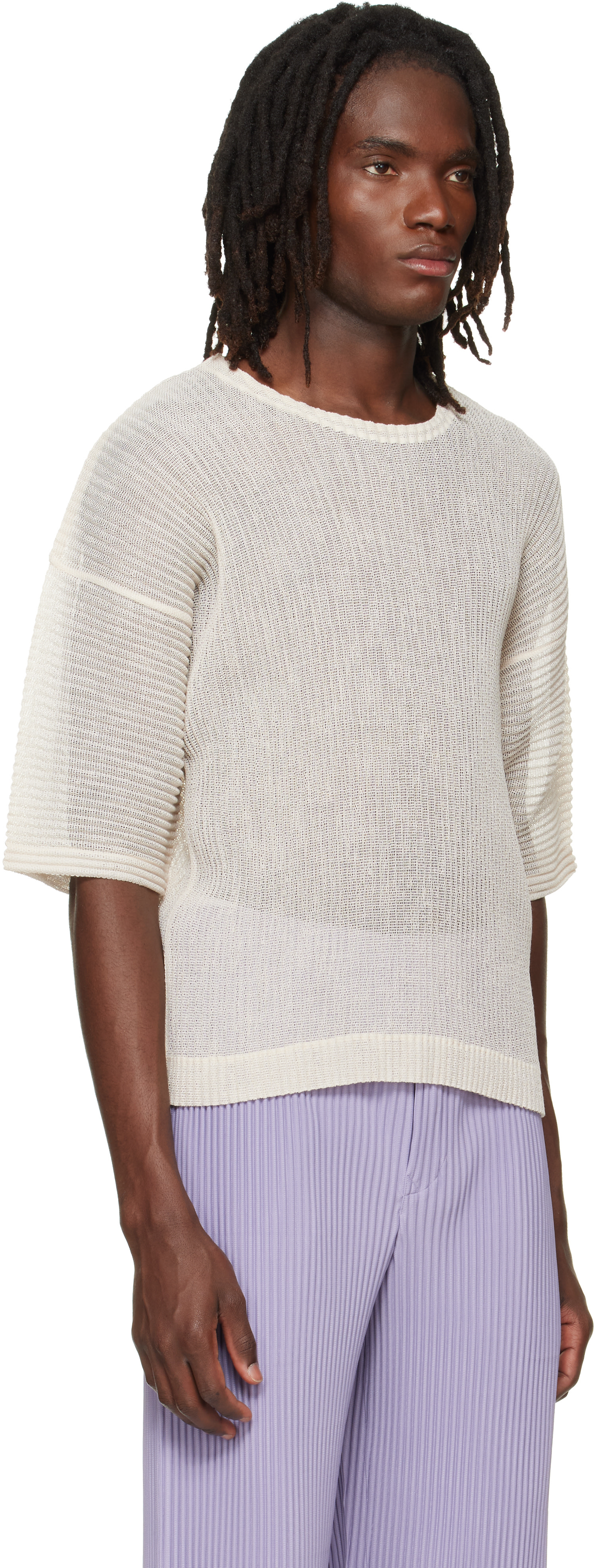 HOMME PLISSÉ ISSEY MIYAKE: Off-White Rustic Mesh T-shirt | SSENSE