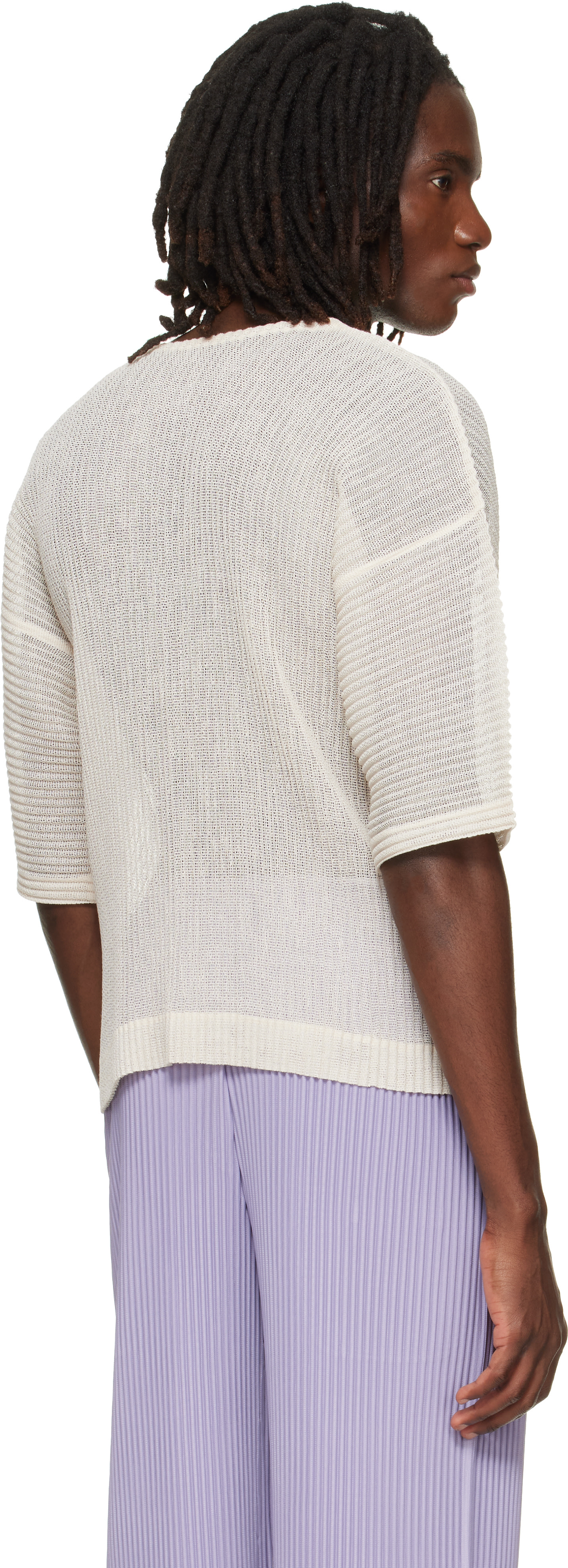 HOMME PLISSÉ ISSEY MIYAKE: Off-White Rustic Mesh T-shirt | SSENSE
