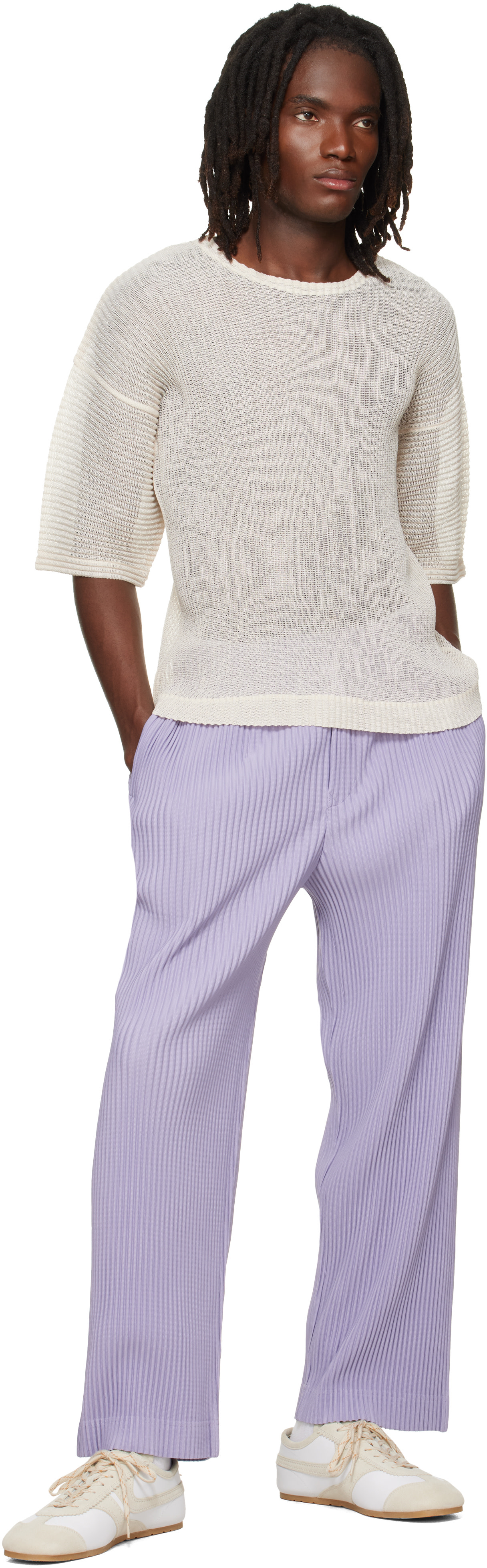 HOMME PLISSÉ ISSEY MIYAKE: Off-White Rustic Mesh T-shirt | SSENSE