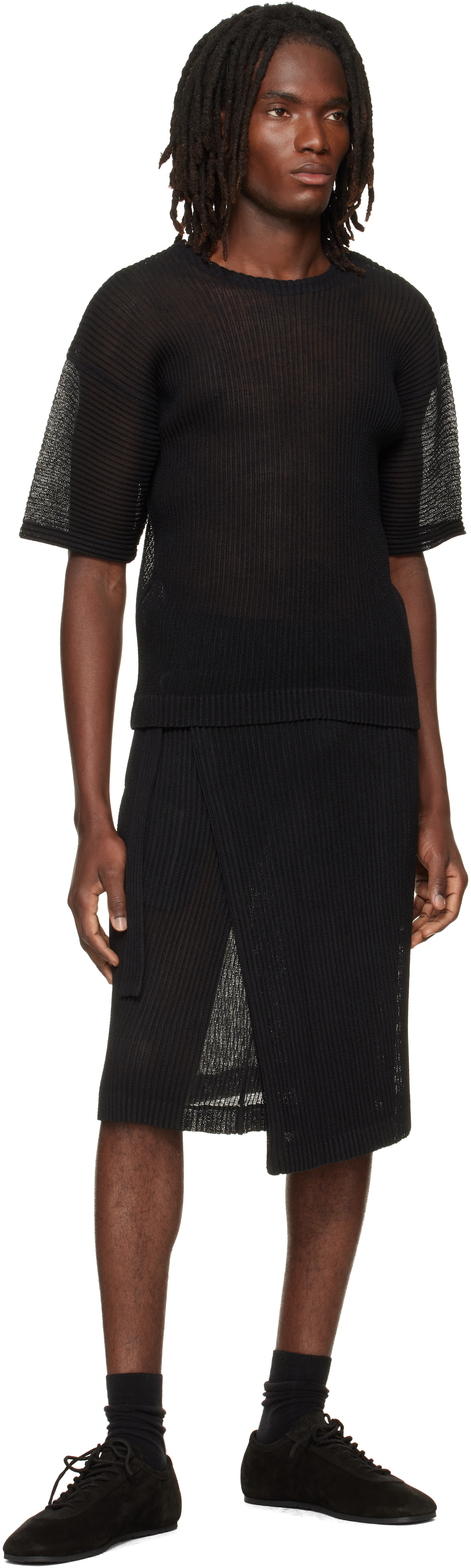 HOMME PLISSÉ ISSEY MIYAKE: Black Rustic Mesh T-shirt | SSENSE