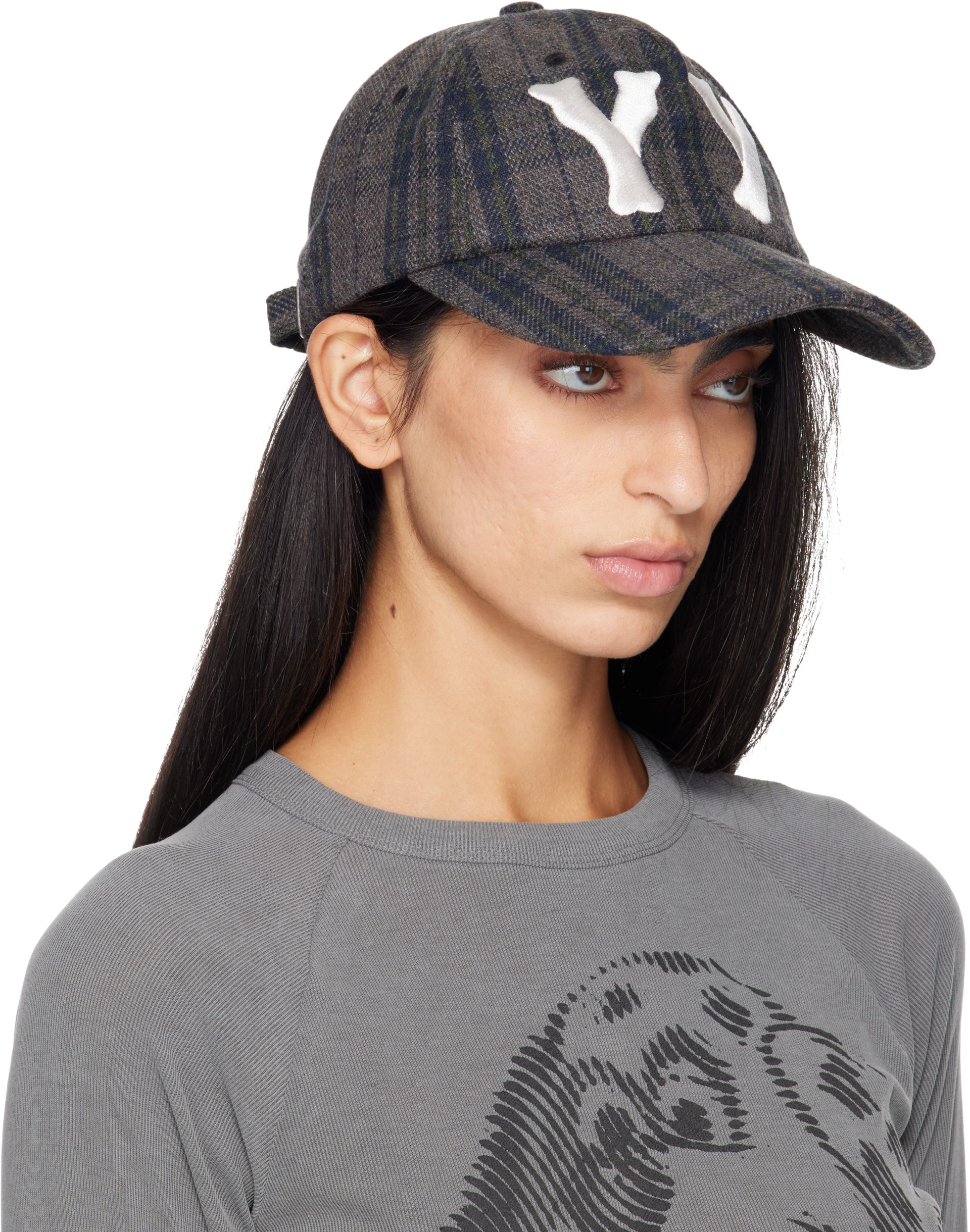 【OPEN YY】Woven YY HEART BONE BALL CAP OPEN YY: Brown 'Yy' Checkered Heart Bone Ball Cap | SSENSE