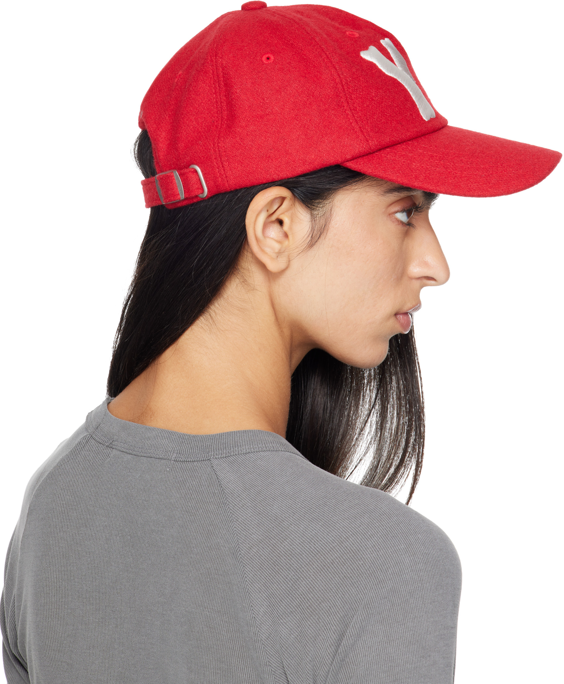 OPEN YY: Red 'Yy' Wool Heart Bone Ball Cap | SSENSE