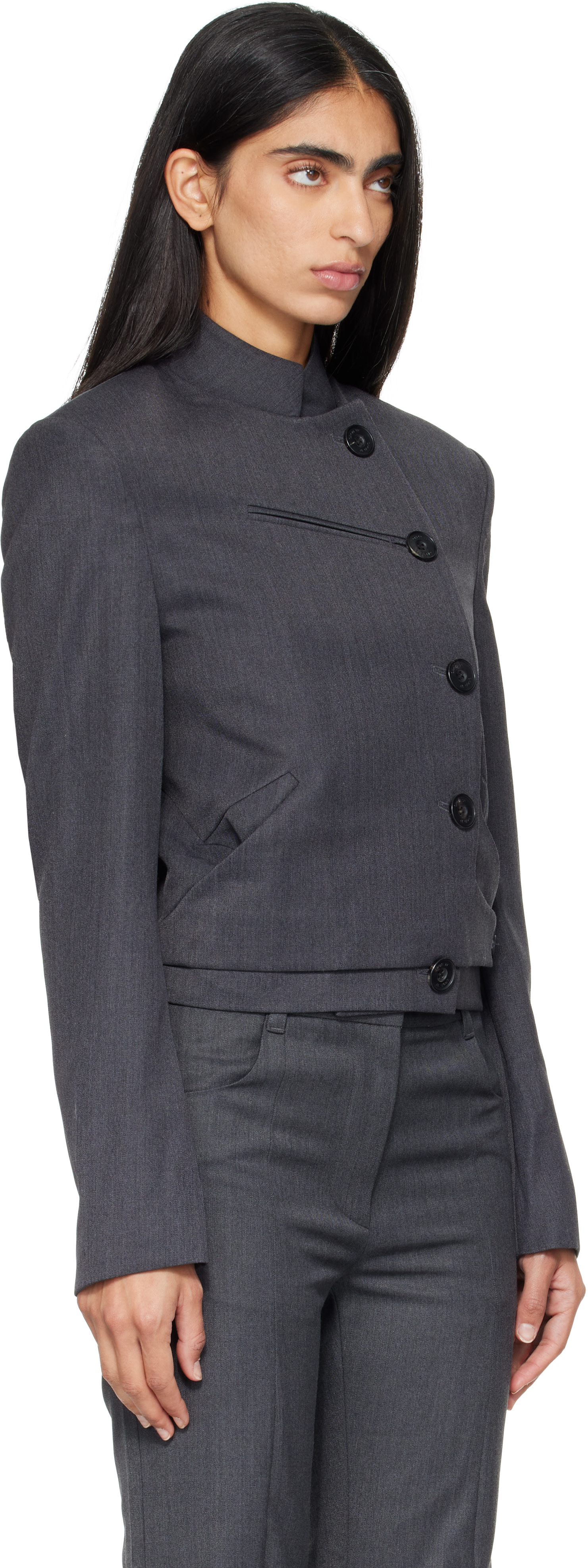 YOKE 2024AW DOUBLE BREASTED JACKET グレー OPEN YY: Gray Wool Double-Breasted Blazer | SSENSE Canada