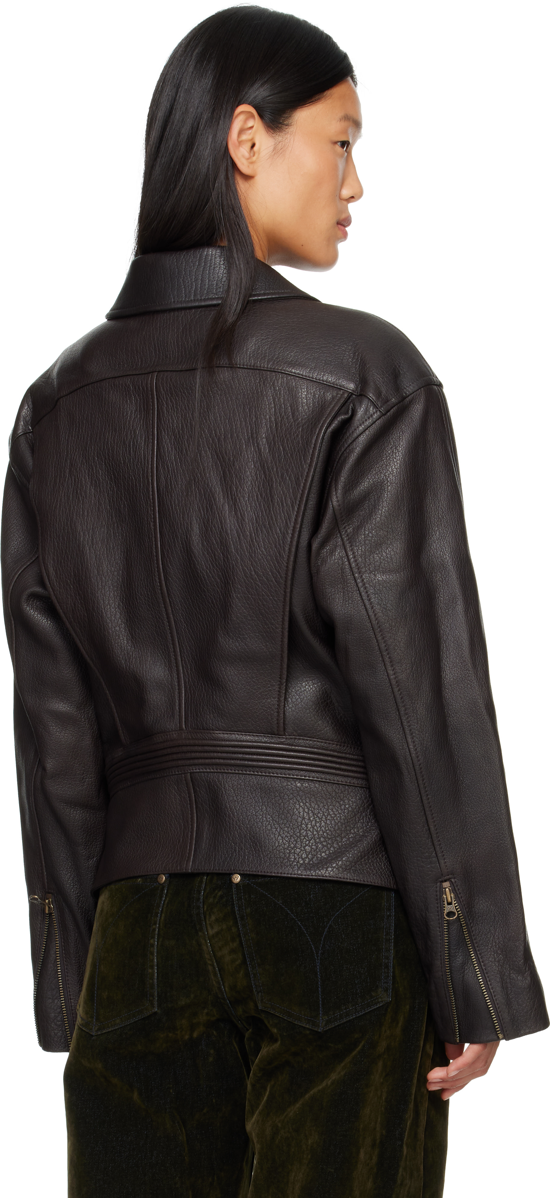 OPEN YY ジャケット OPEN YY: Brown Belted Leather Jacket | SSENSE