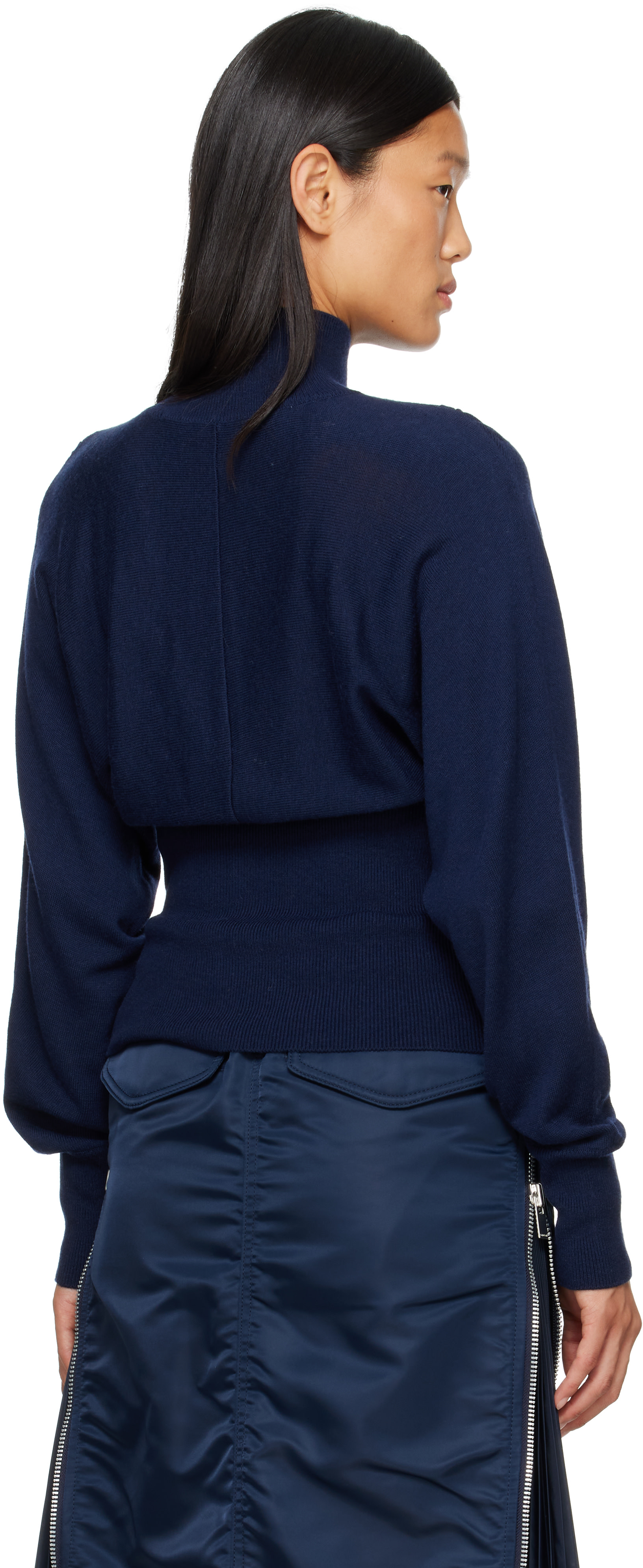 OPEN YY: Navy Button Up Blouson Cardigan | SSENSE
