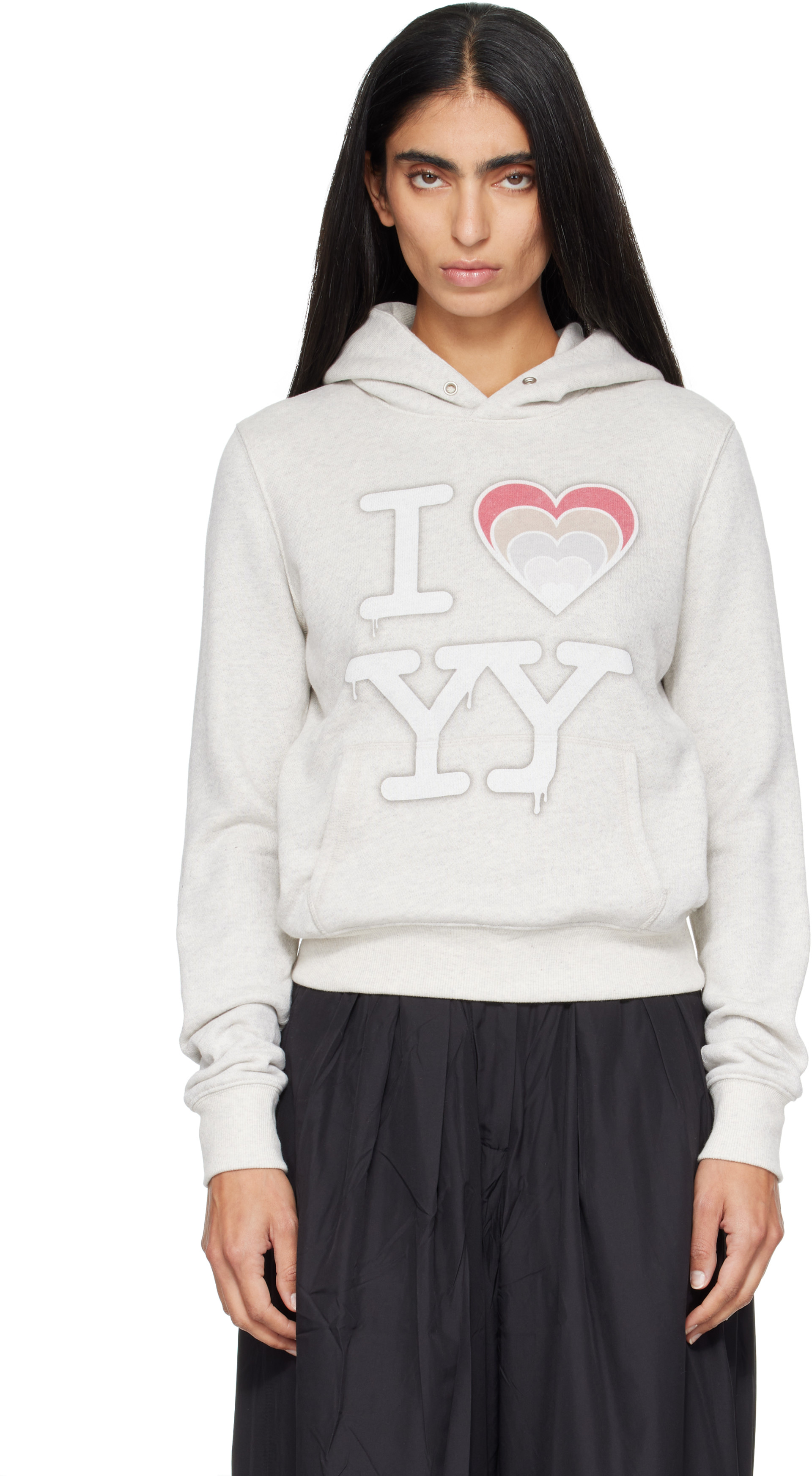 OPEN YY - Pull à capuche 'I Love Yy' gris