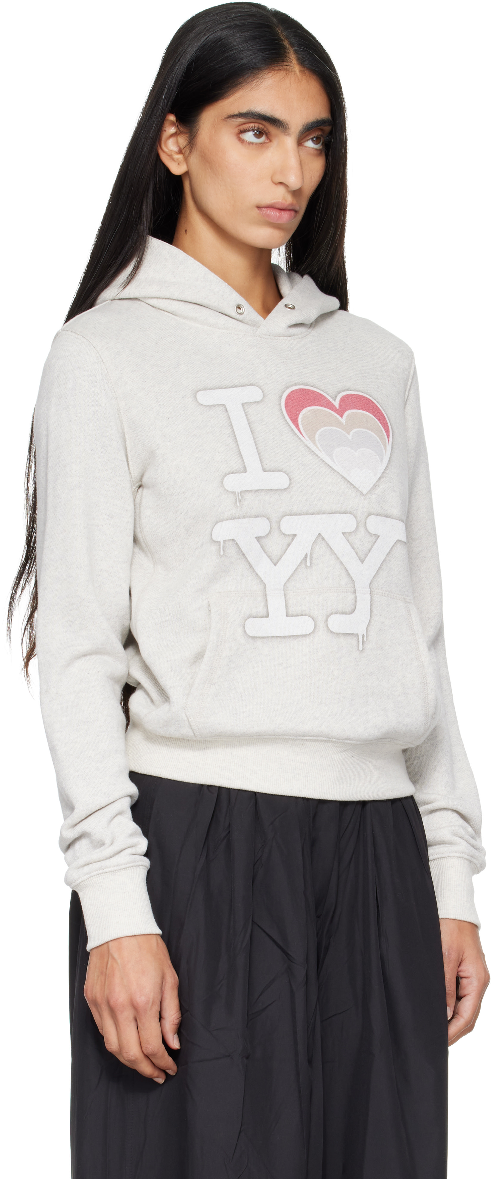 OPEN YY - Pull à capuche 'I Love Yy' gris