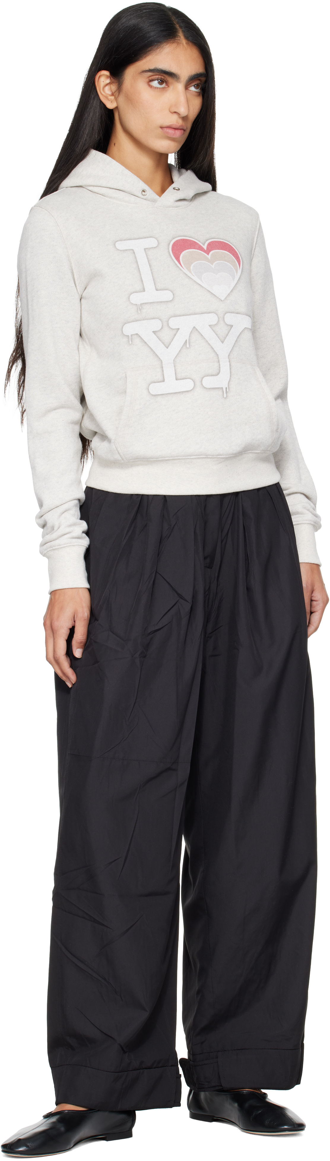 OPEN YY - Pull à capuche 'I Love Yy' gris