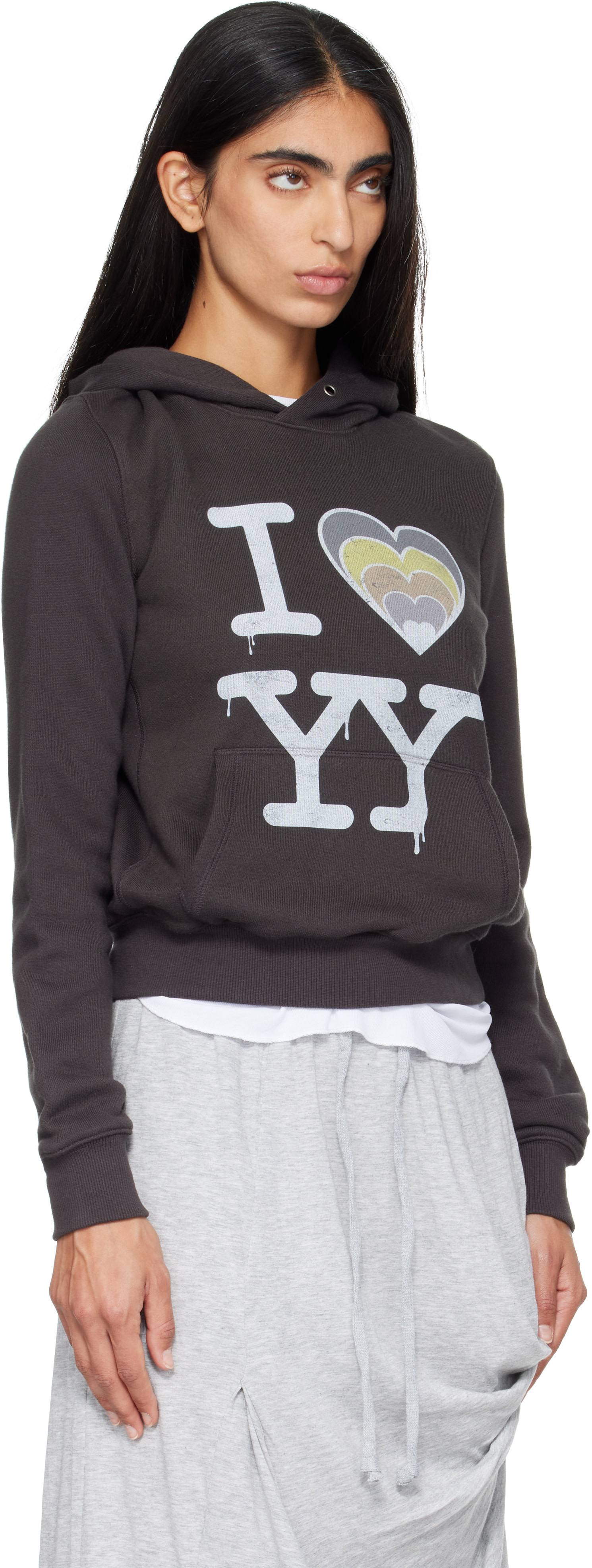 OPEN YY - Pull à capuche 'I Love Yy' gris