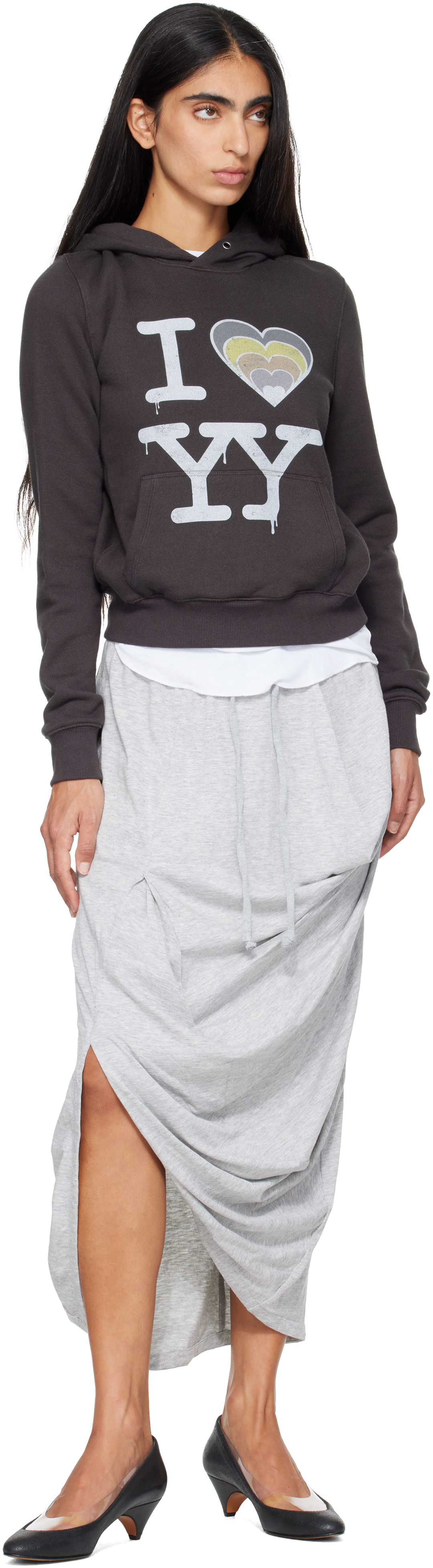 OPEN YY - Pull à capuche 'I Love Yy' gris