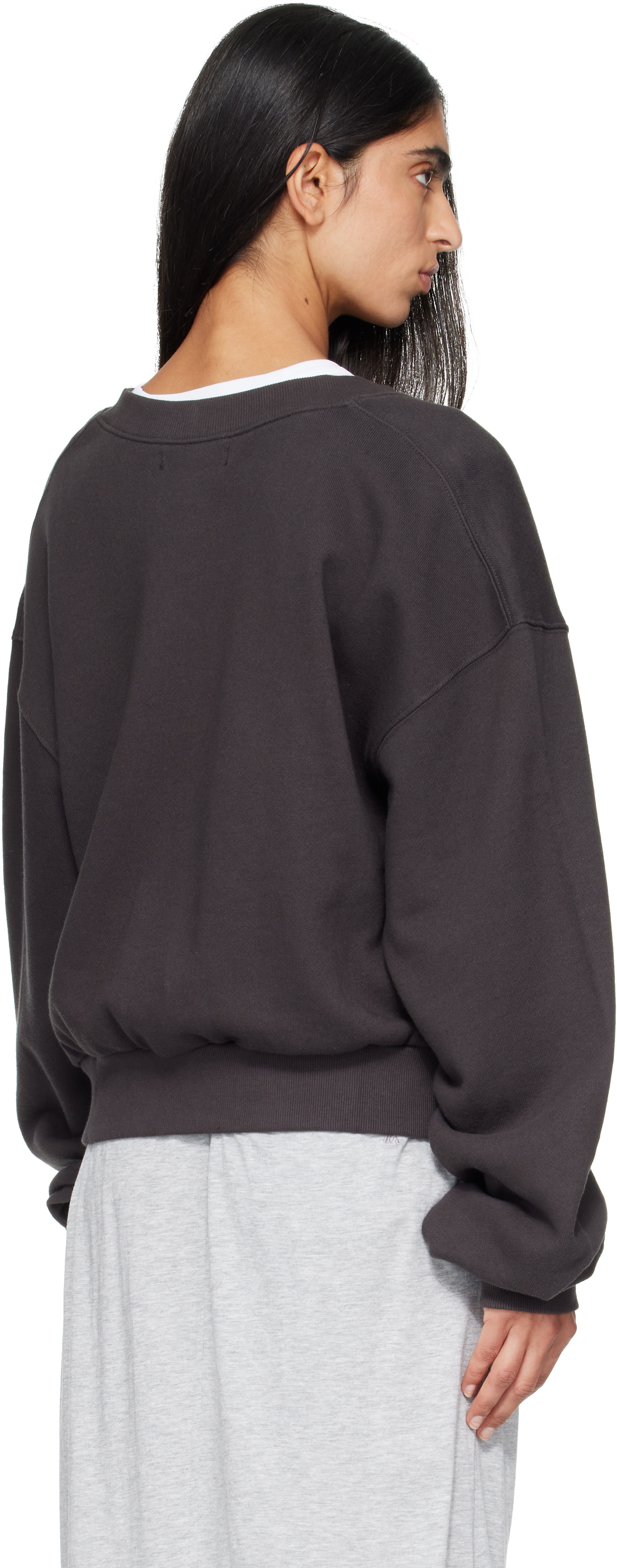 OPEN YY - Pull molletonné décontracté gris à col en V