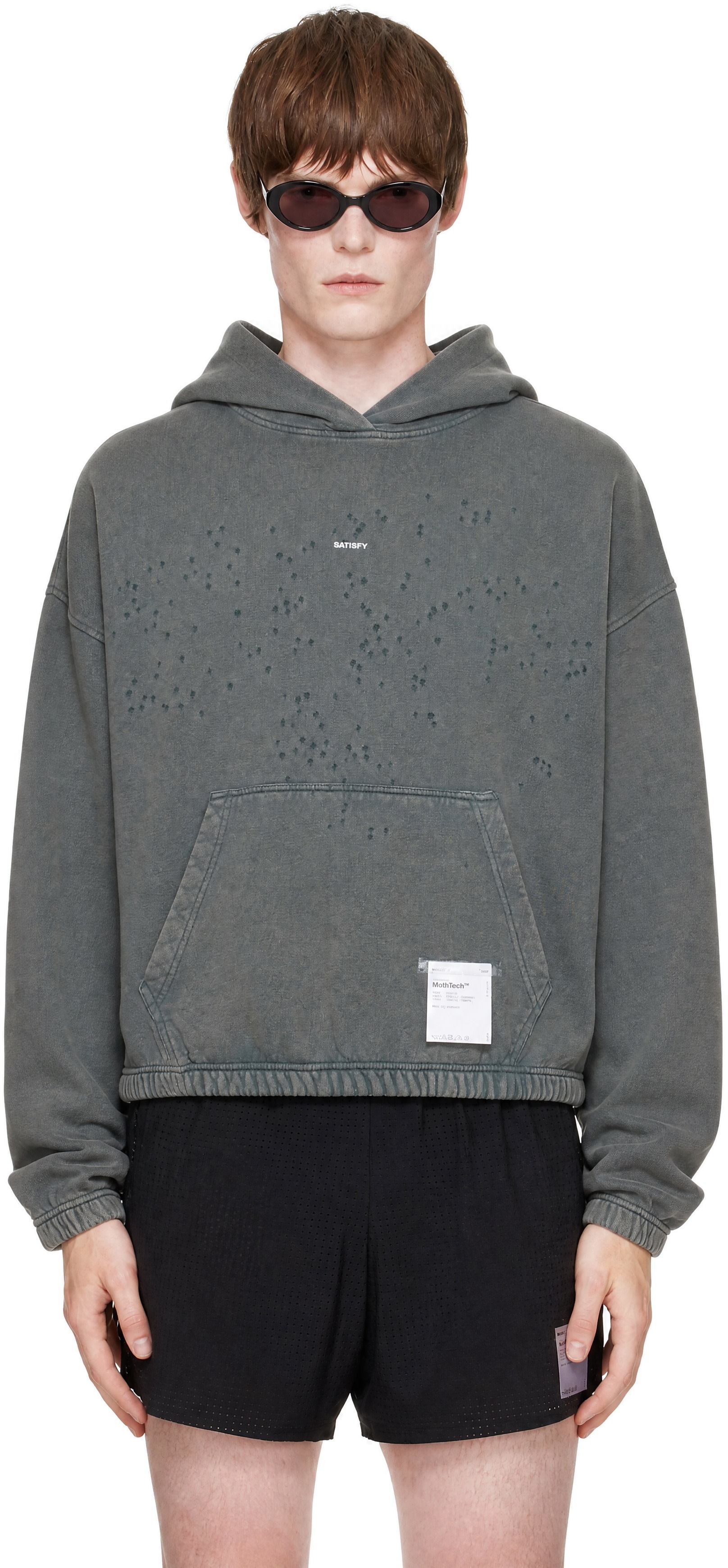Satisfy - Pull à capuche gris à perforations MothTech