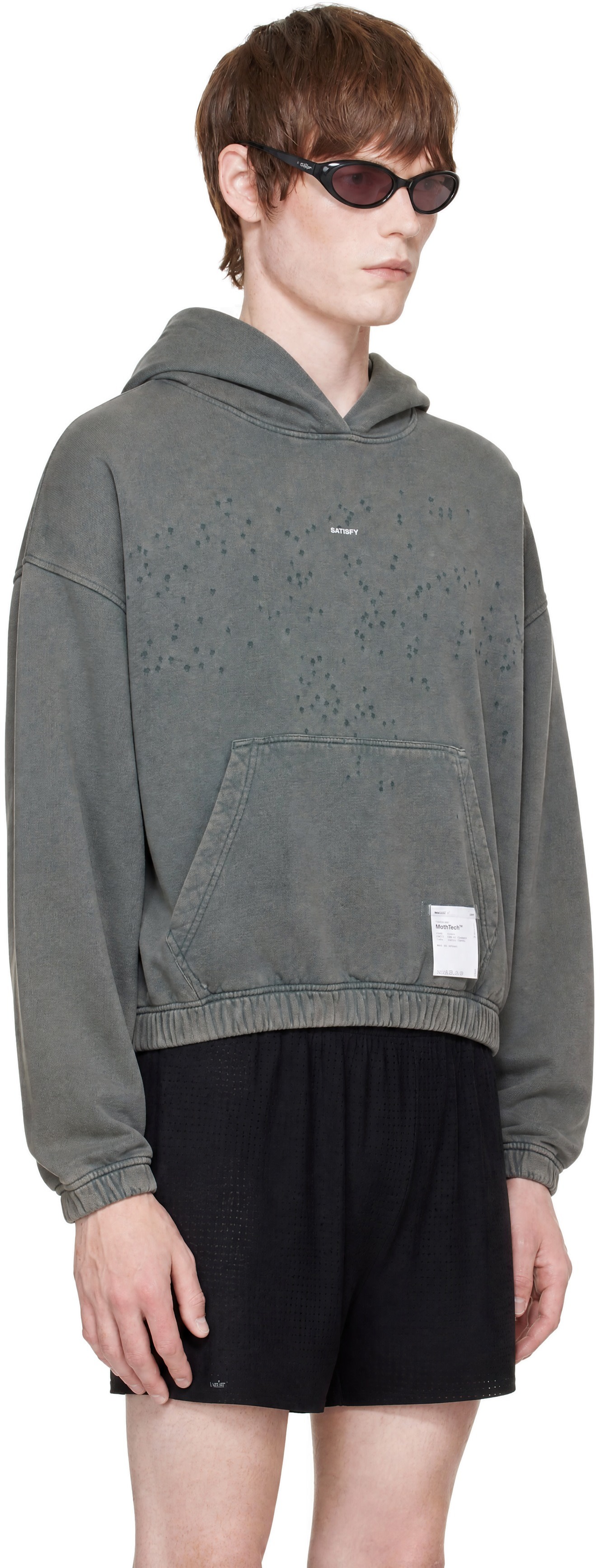Satisfy - Pull à capuche gris à perforations MothTech