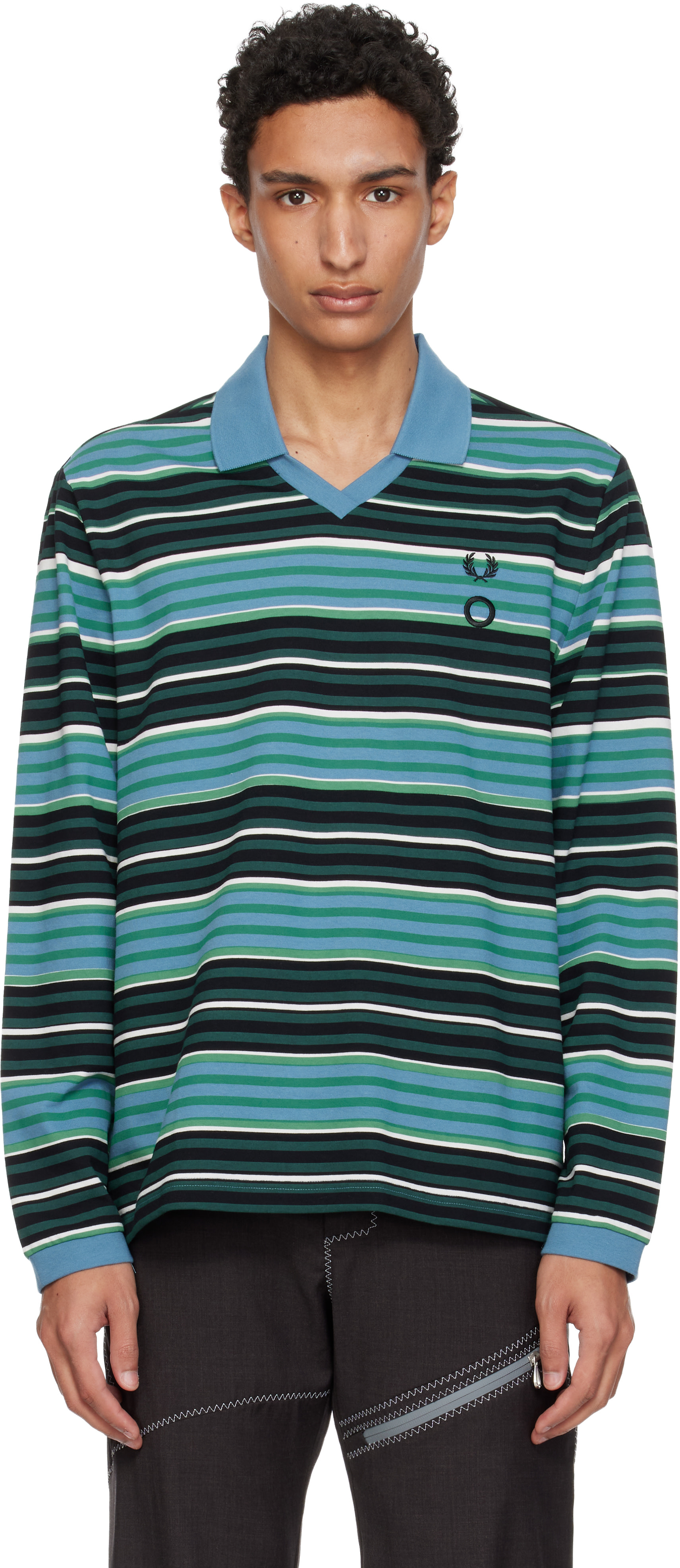 Craig Green: Blue Fred Perry Edition Overprint Long Sleeve Henley