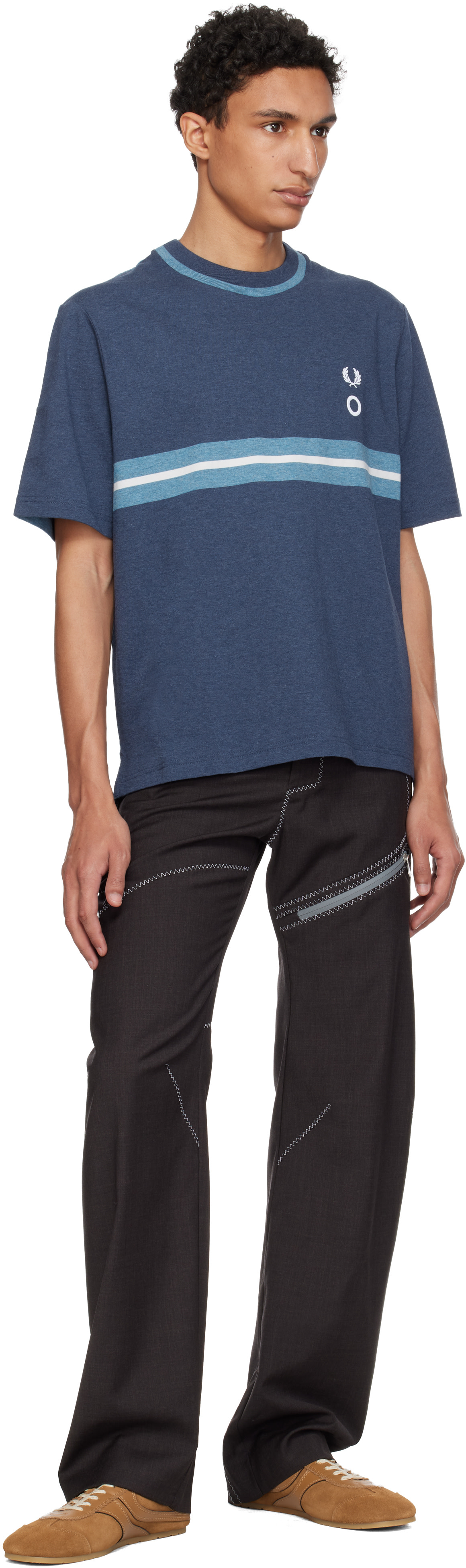 Craig Green: Blue Fred Perry Edition 'Half And Half' T-Shirt | SSENSE