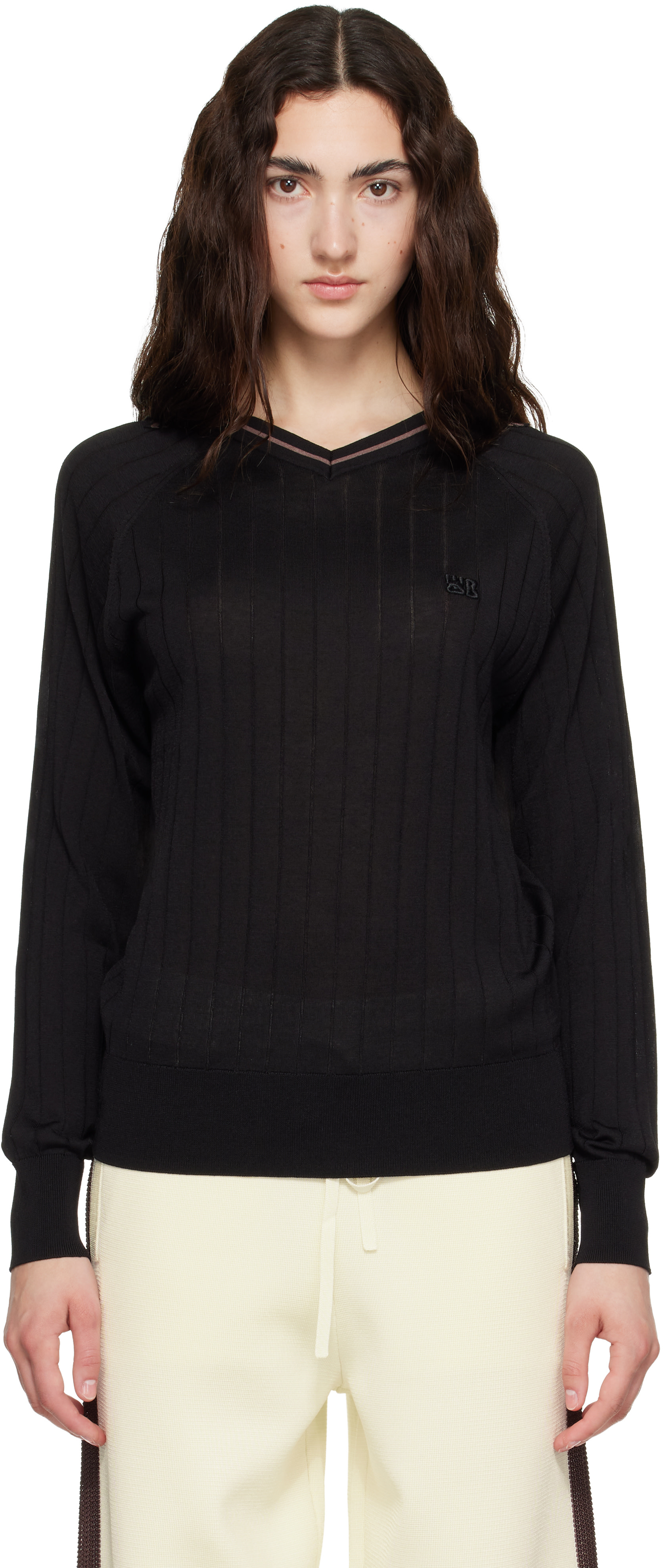 Wales Bonner: Black Viscose Silk Knit Roots Polo | SSENSE Canada