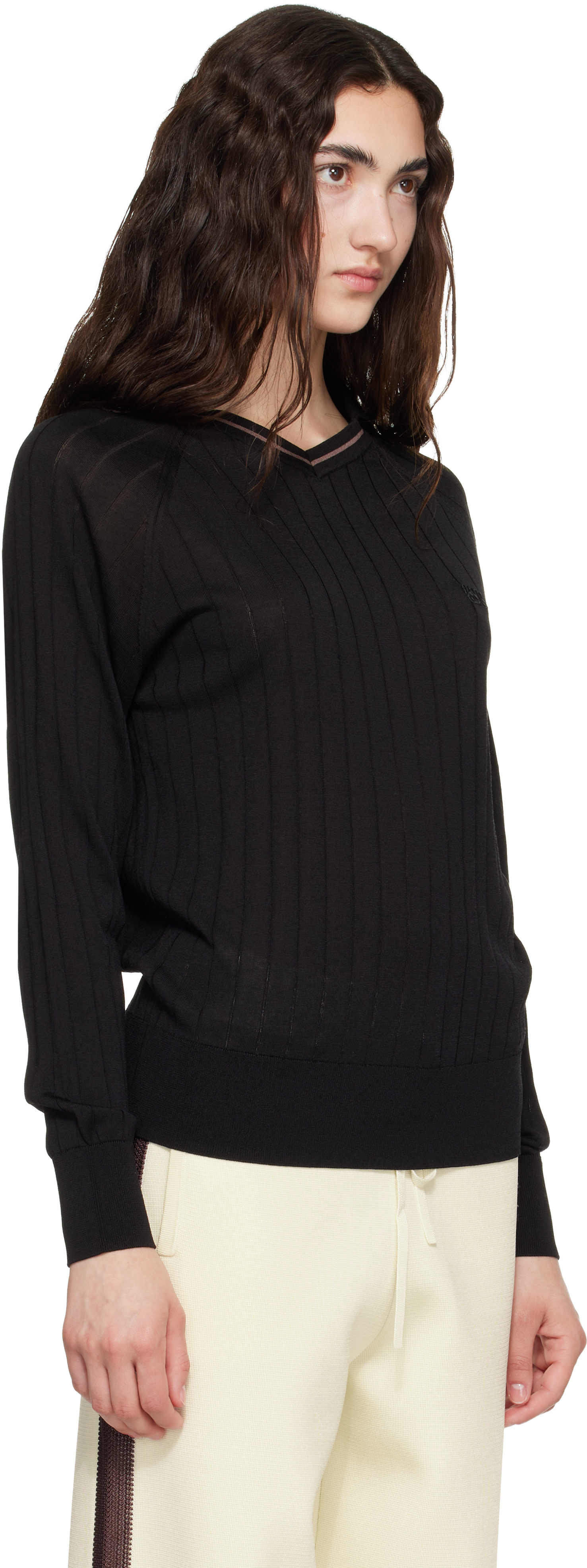 Wales Bonner: Black Viscose Silk Knit Roots Polo | SSENSE Canada
