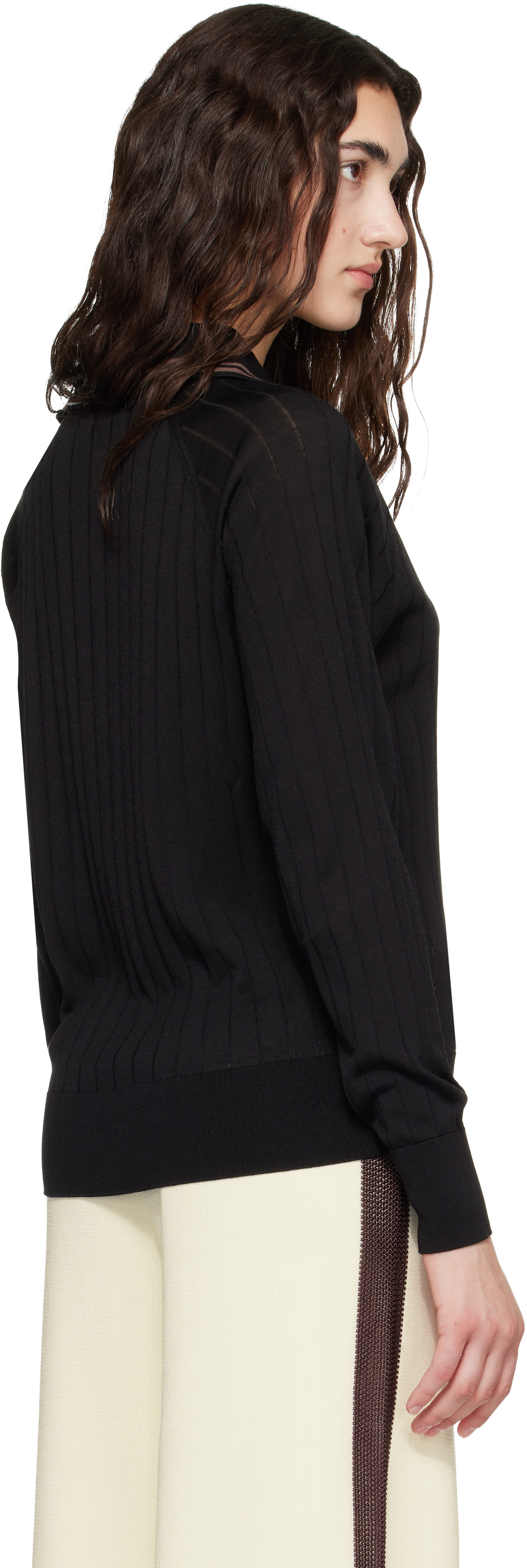 Wales Bonner: Black Viscose Silk Knit Roots Polo | SSENSE Canada