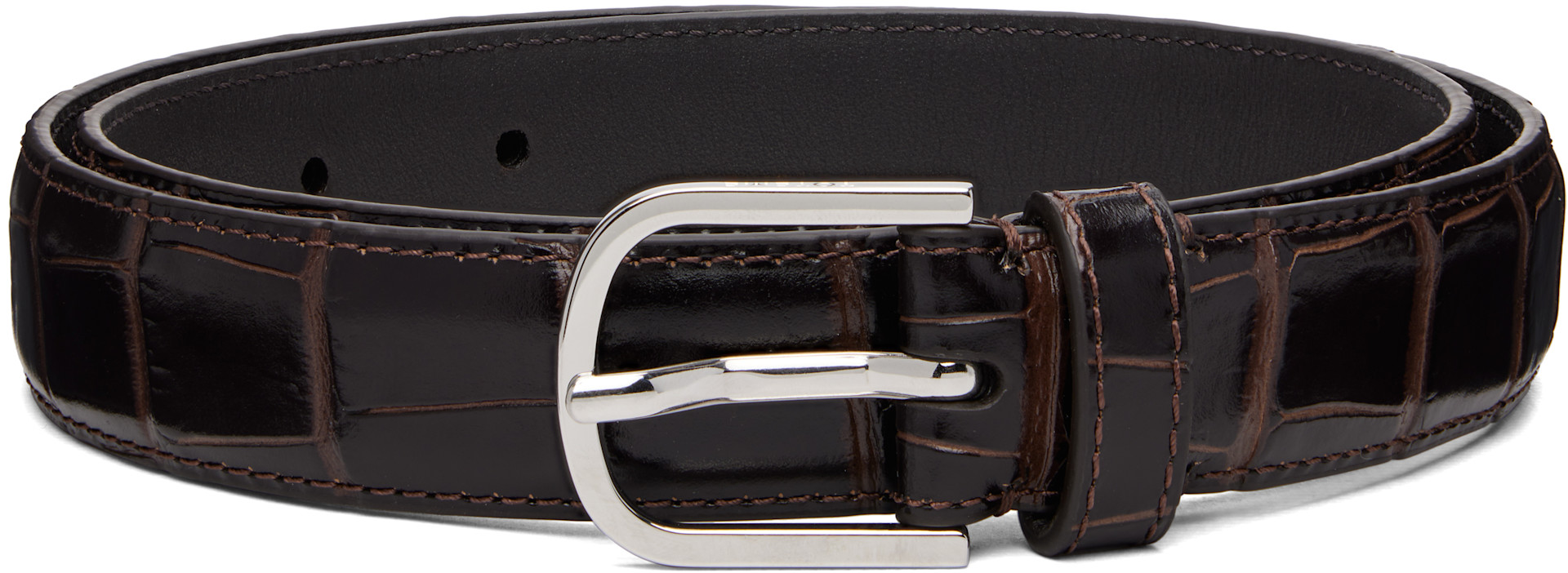 Toteme Croc-Embossed Leather Belt Slim croco-embossed belt chocolate – TOTEME main image 3