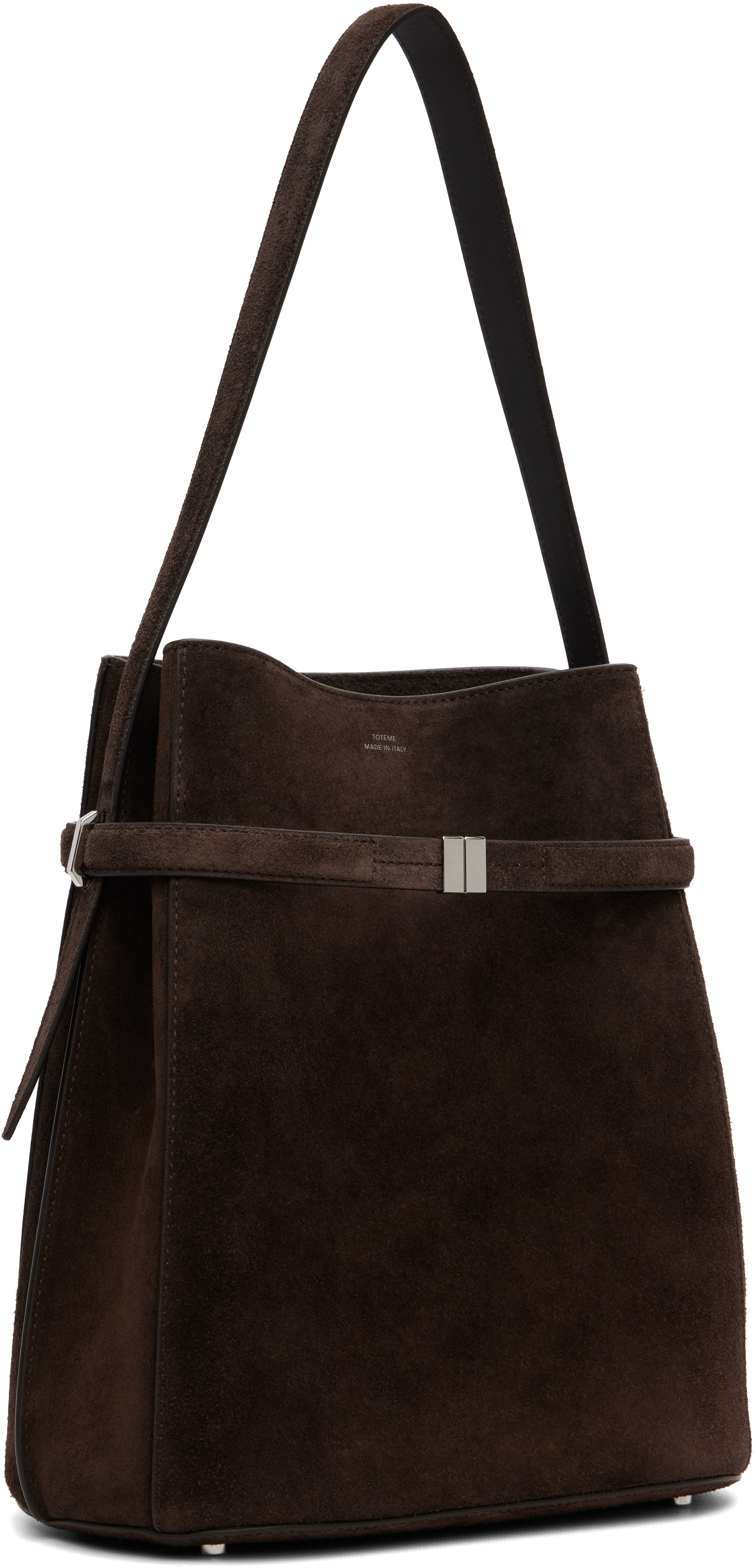 TOTEME: Brown Belted Suede Bucket Bag | SSENSE Canada