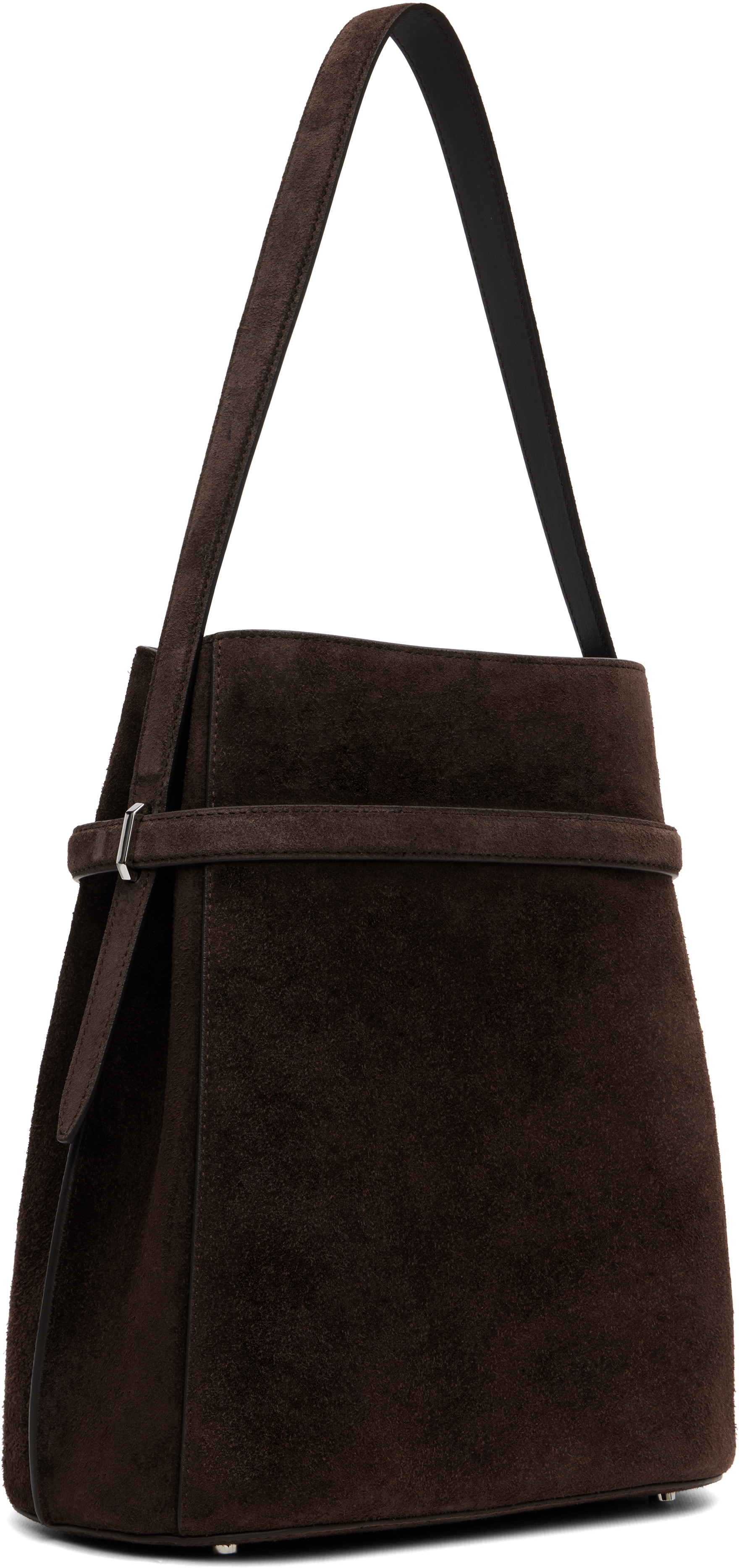 TOTEME: Brown Belted Suede Bucket Bag | SSENSE Canada
