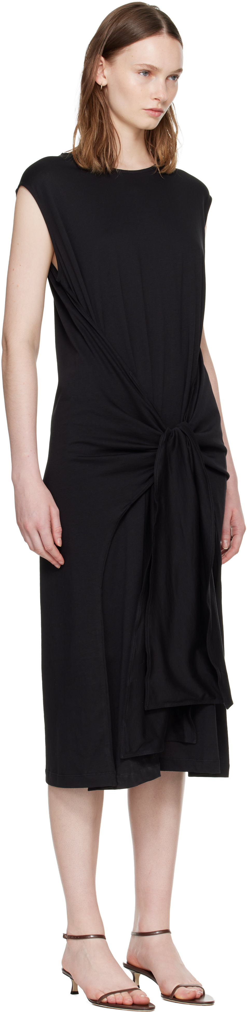 TOTEME: Black Tie-Waist Jersey Midi Dress | SSENSE TOTEME: Black Tie-Waist Jersey Midi Dress | SSENSE