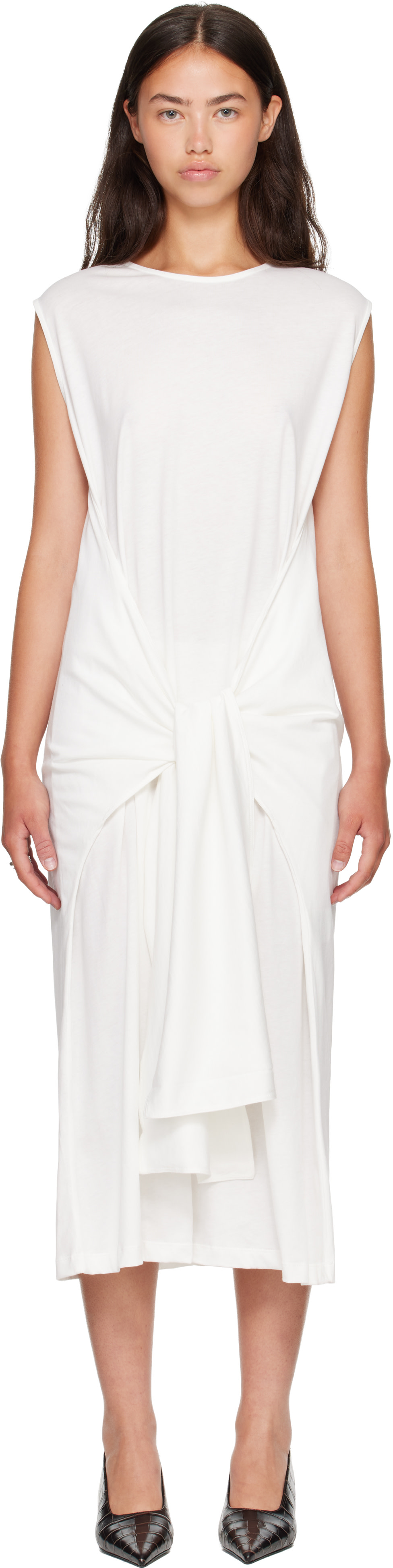 toteme cotton midi dress TOTEME: Black Cotton Silk Tee Midi Dress