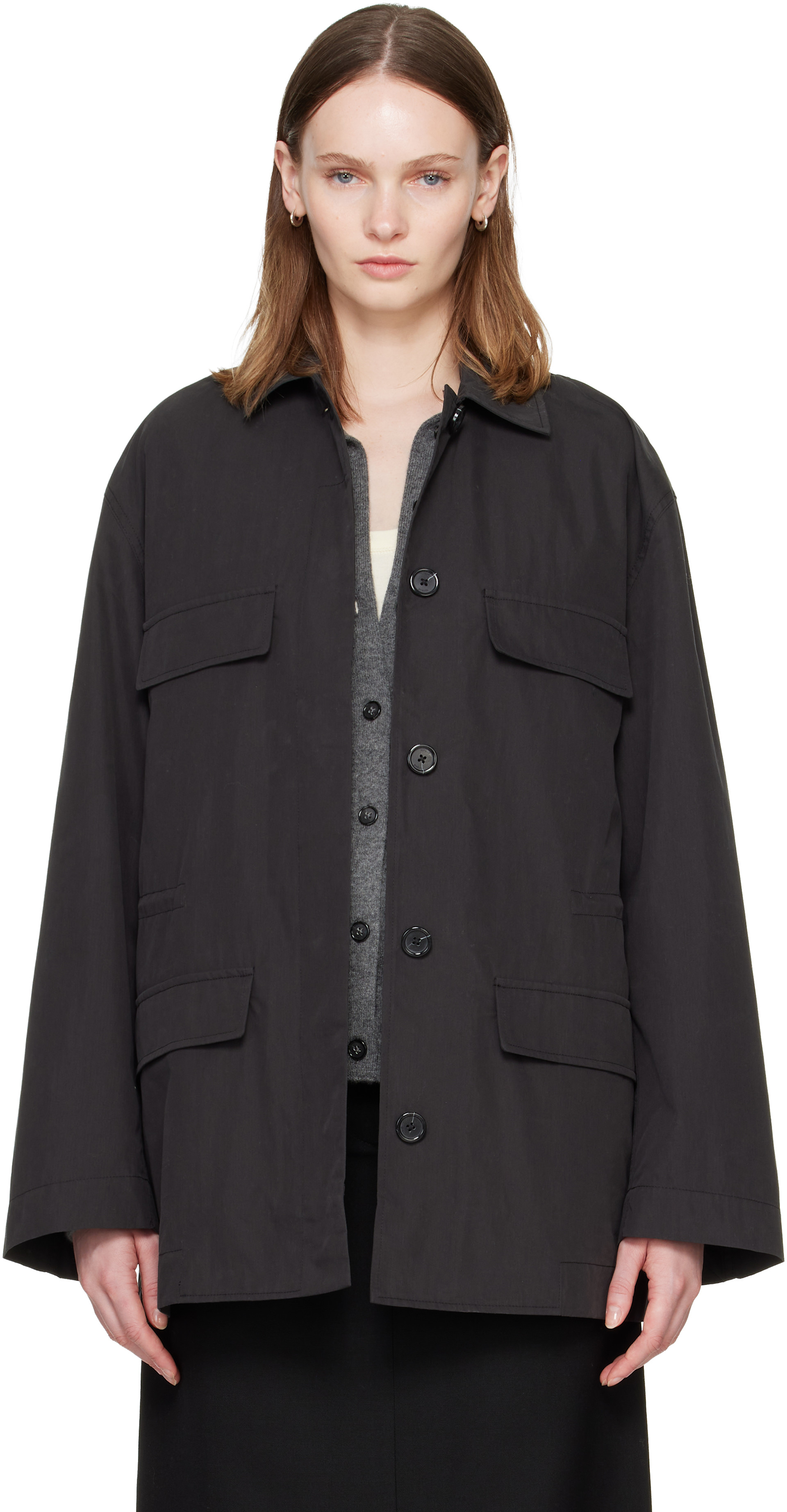 TOTEME - Black Collared Drawstring Jacket