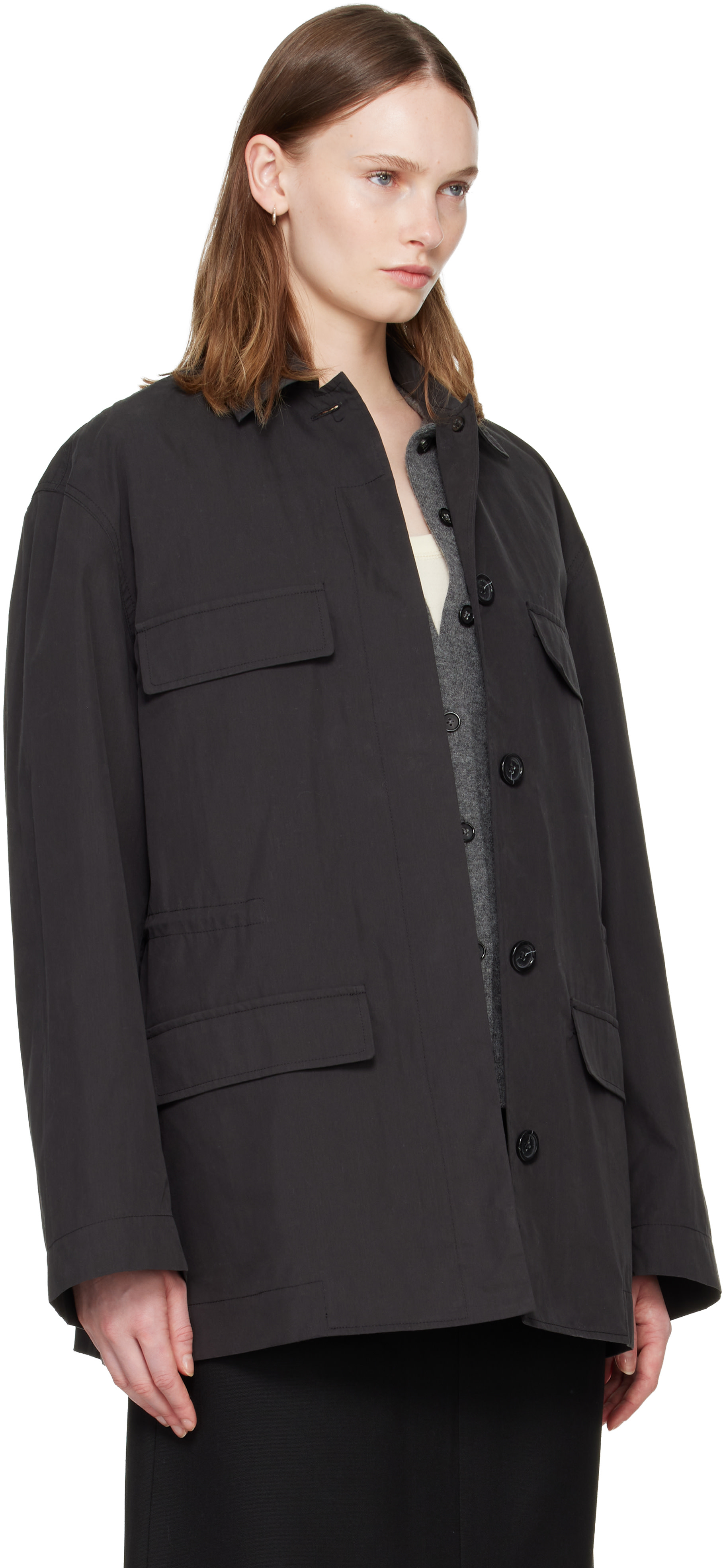 TOTEME - Black Collared Drawstring Jacket