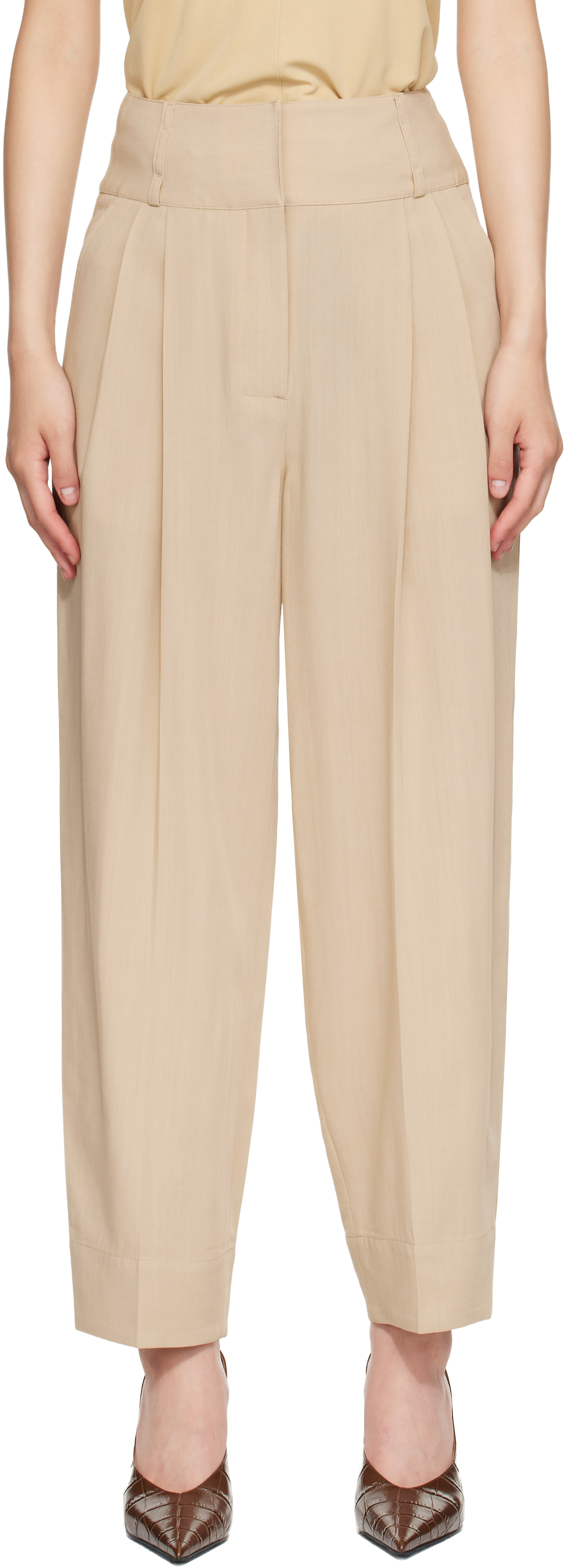 TOTEME - Pantalon beige à plis