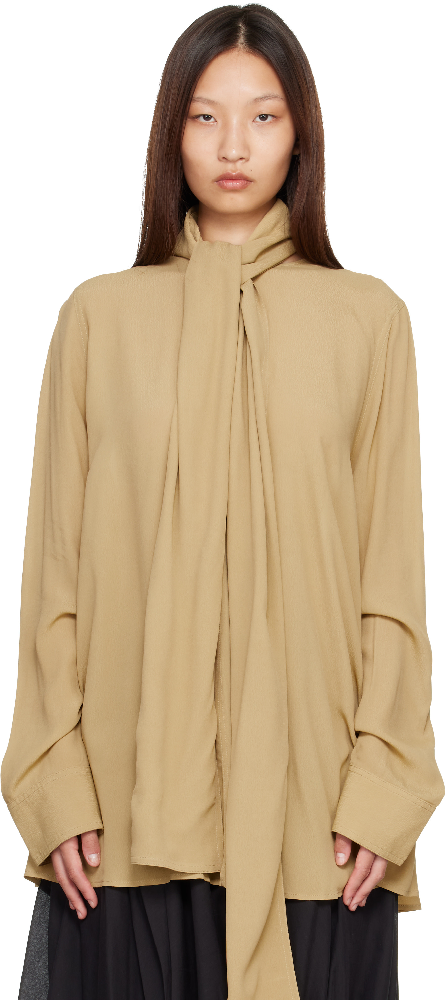 TOTEME - Chemisier beige drapé à écharpe