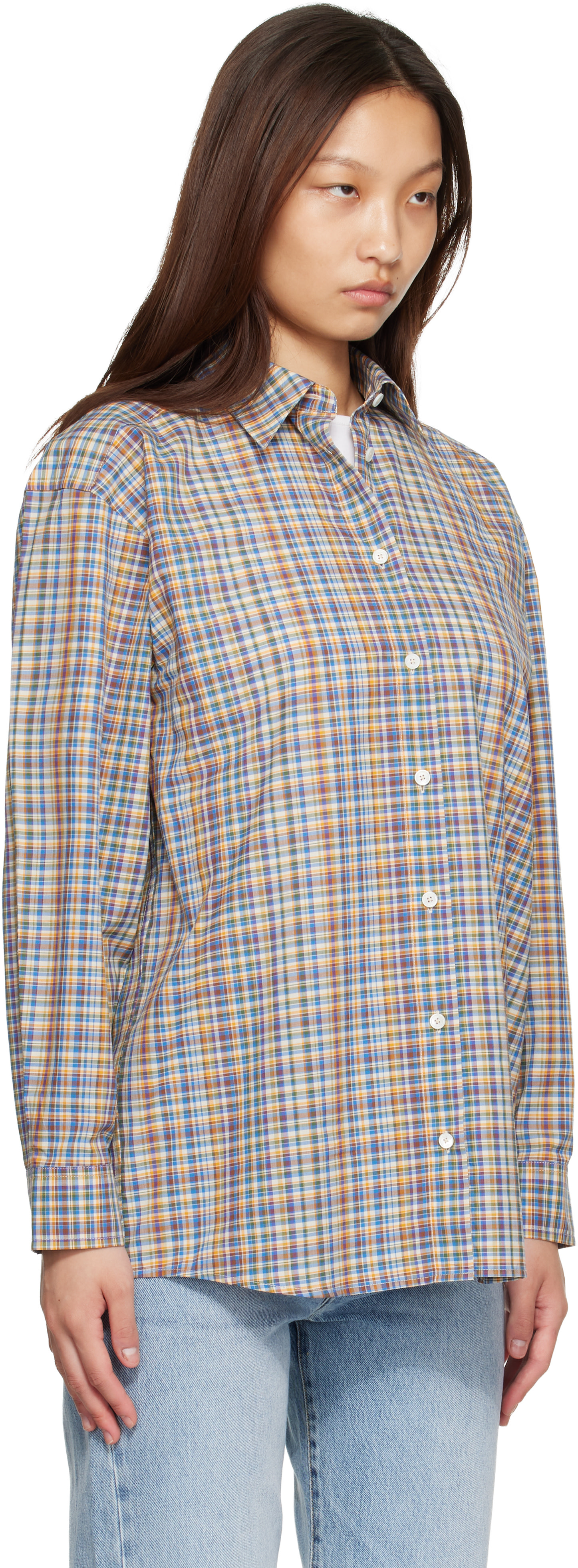 トップス OHOTORO melange check shirt TOTEME: Blue & Orange Classic Check Shirt | SSENSE