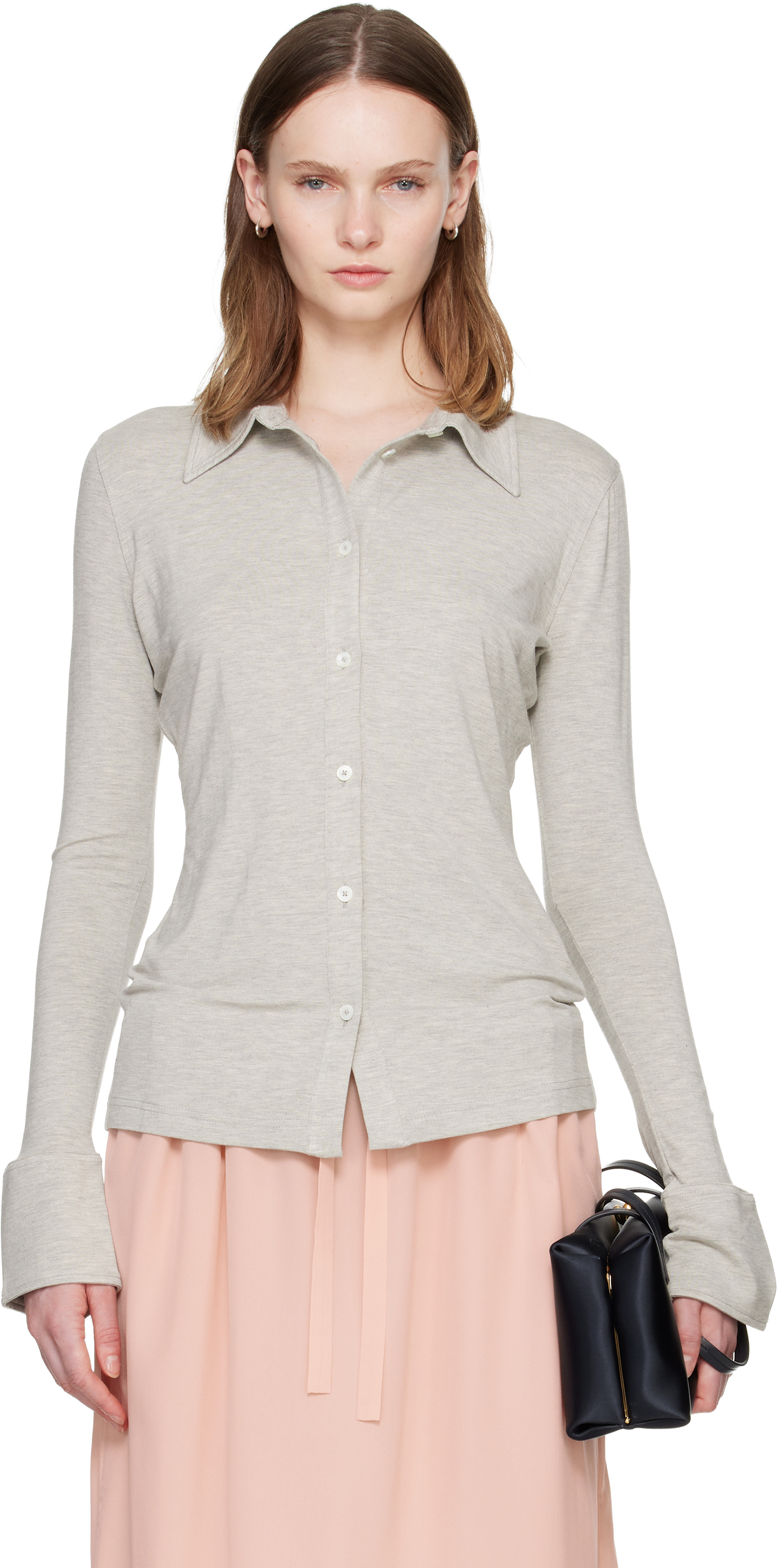 TOTEME: Gray Fitted Jersey Shirt | SSENSE