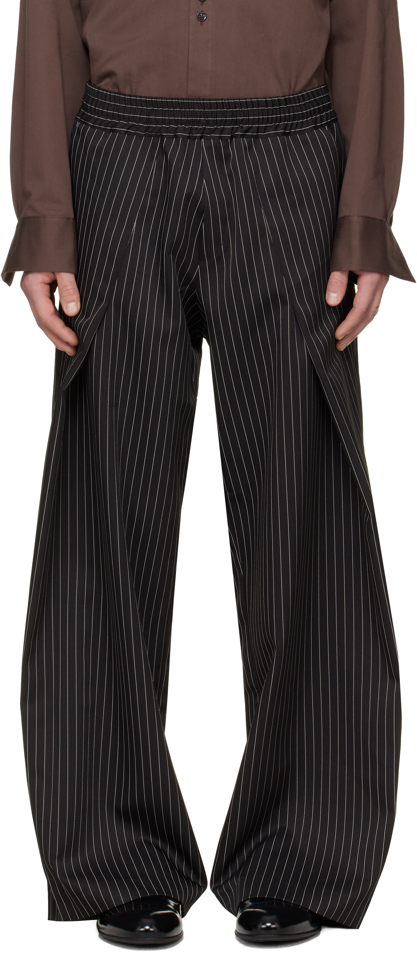 a.v. vattev - Black Diagonal Pleated Trousers