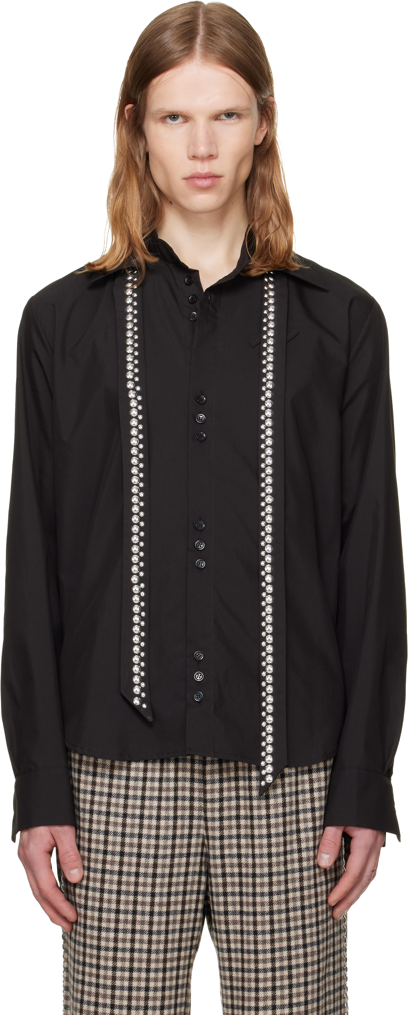 av vattev ブラックジャージダブル長袖tシャツ a.v. vattev: ブラック Detachable Collar Scarf シャツ | SSENSE 日本