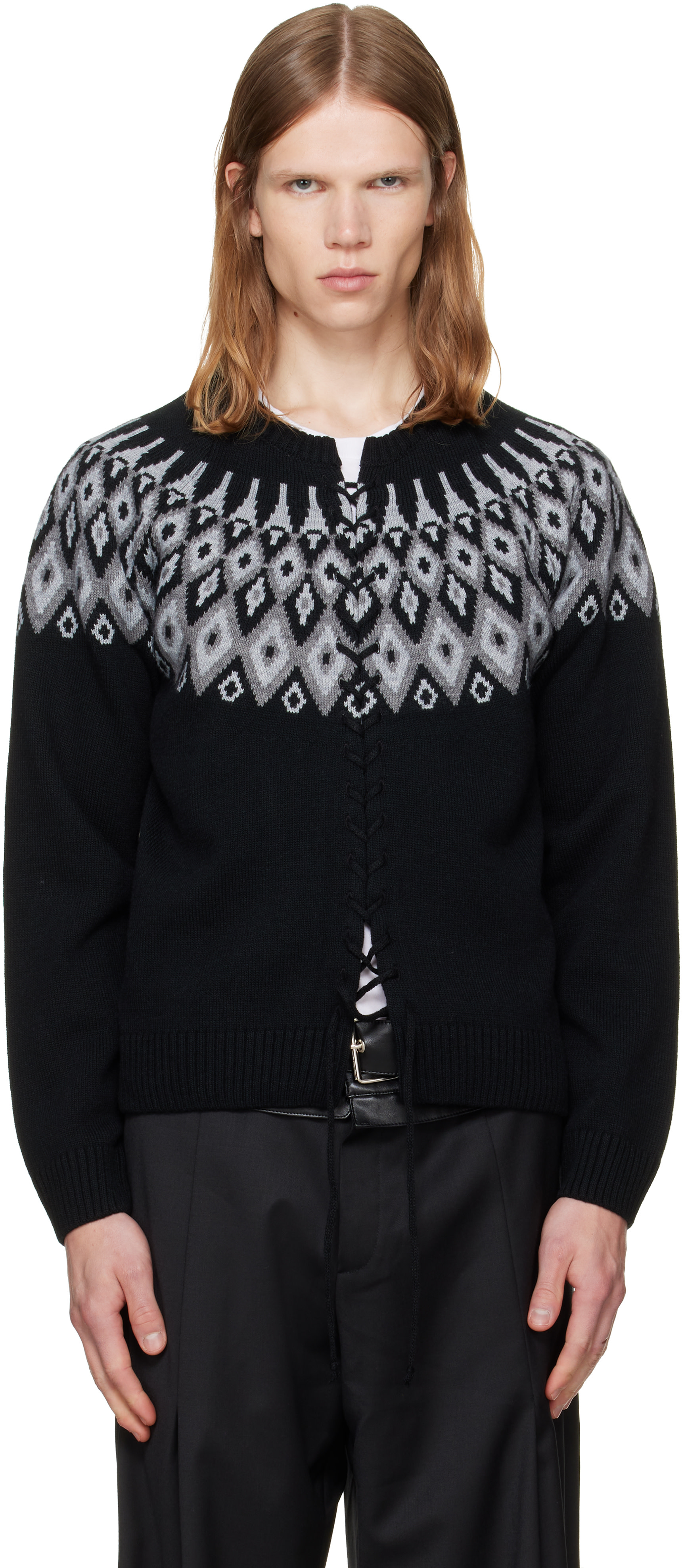 a.v. vattev: Black Fair Isle Viper Cardigan | SSENSE United Kingdom