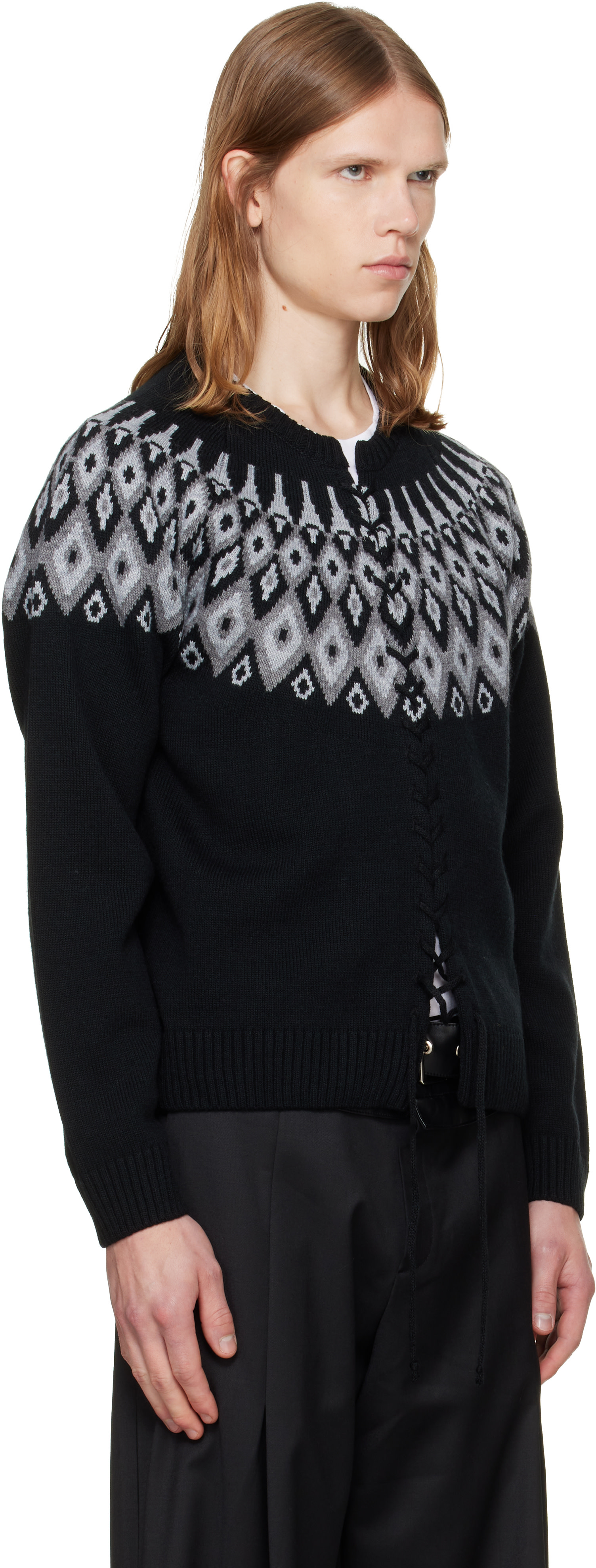 a.v. vattev: Black Fair Isle Viper Cardigan | SSENSE Canada