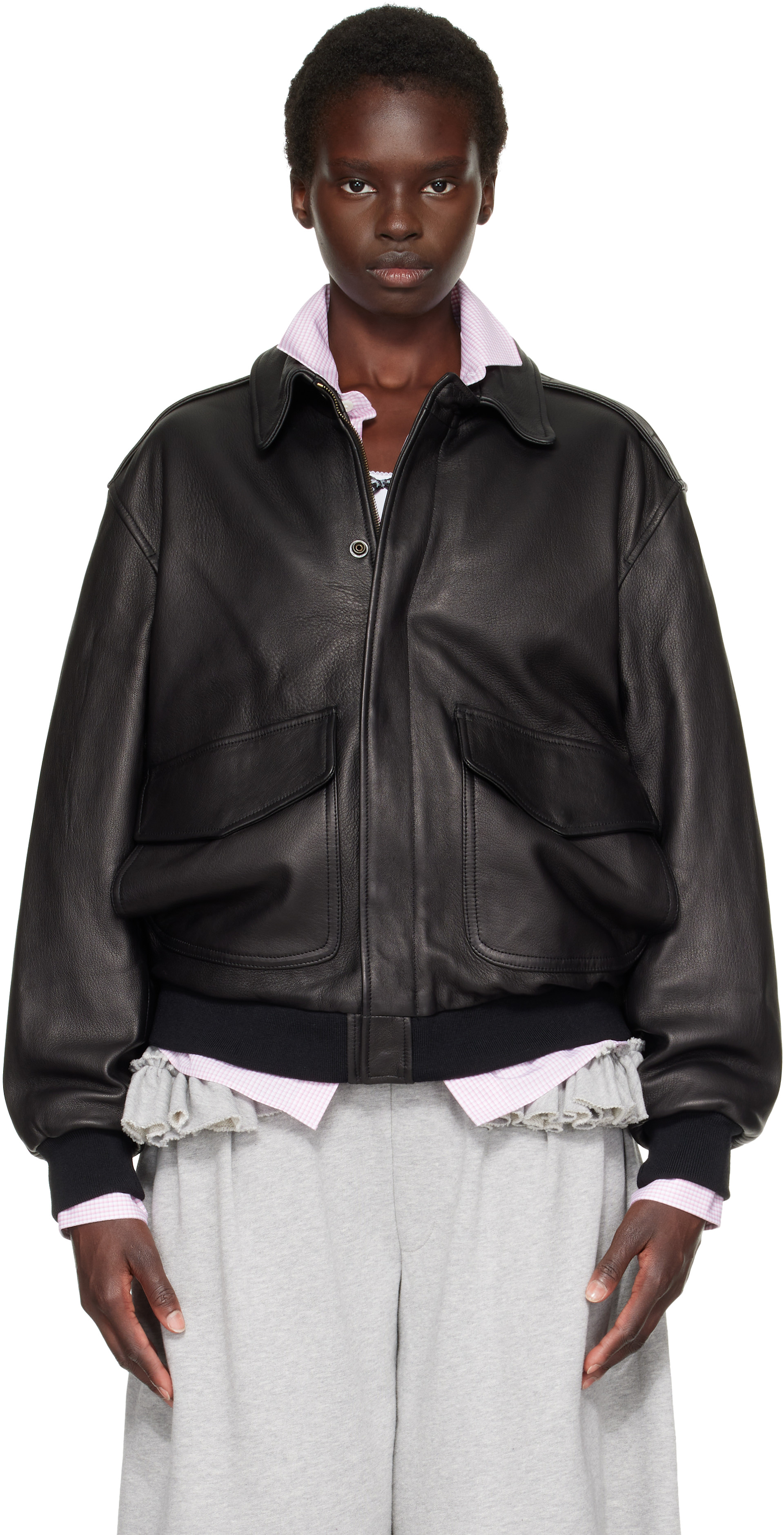 HommeGirls: Brown Zip Leather Bomber Jacket | SSENSE
